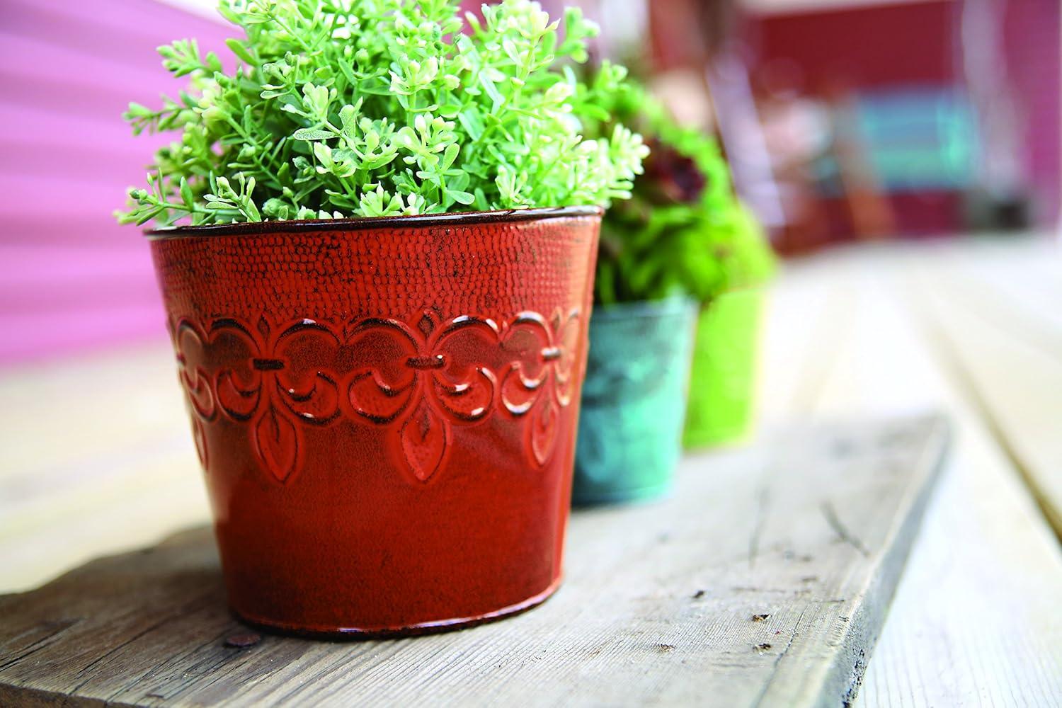 Robert Allen MPT01889 Fleur De Lis 6 in. Cayenne Red Metal Planter