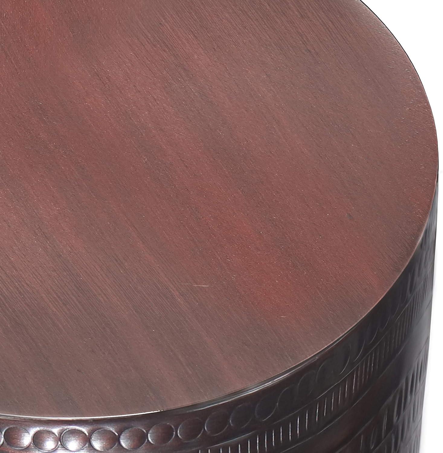 Simpli Home 15"W Metal Boho End Table with Drum Design and Textured Finish, Assembled