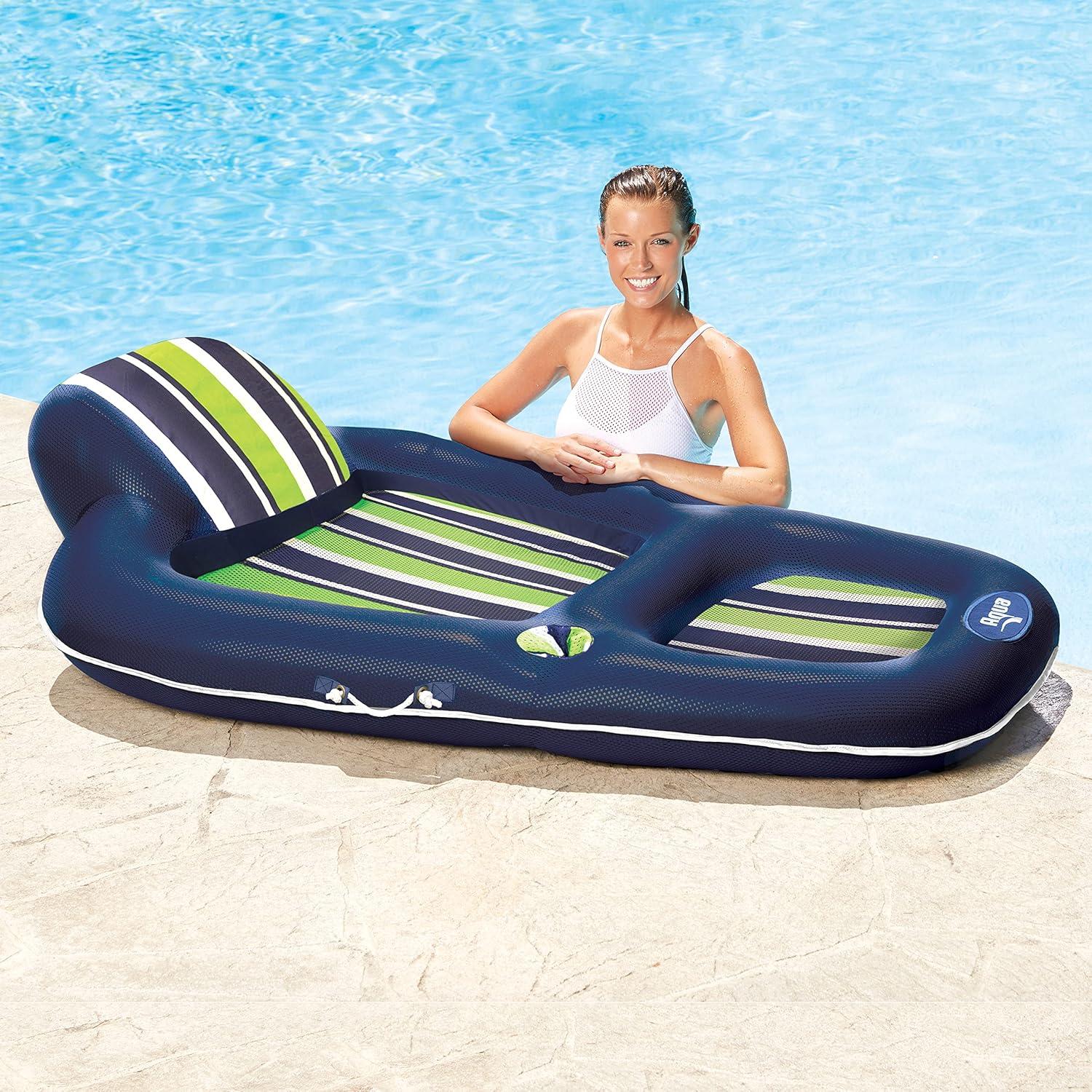 Extra Large Navy and Green Inflatable Pool Lounger