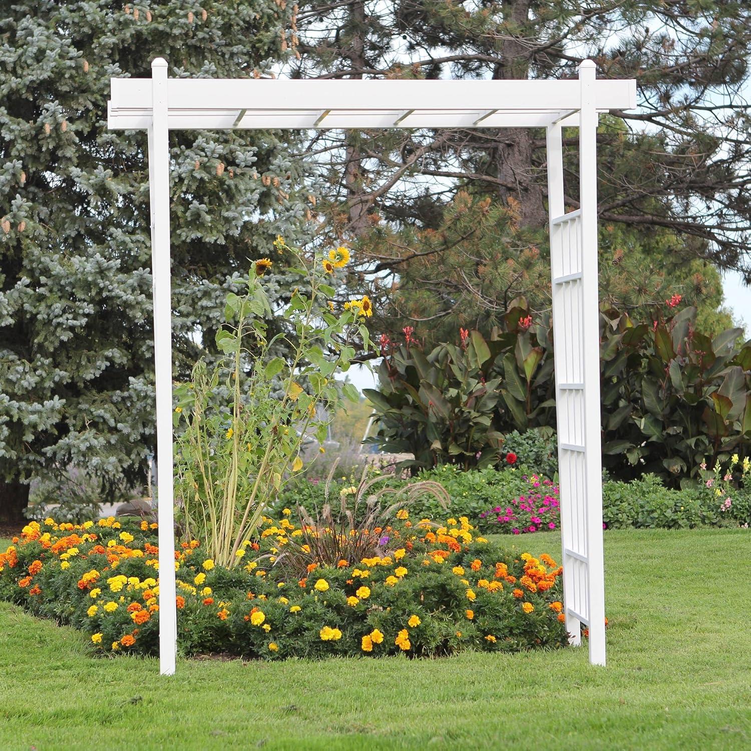 Dura-Trel Bakersfield 28 by 72 by 82 Inch Heavy Duty Weather Stabilized PVC Vinyl Outdoor Garden Arbor with Ground Anchors, White