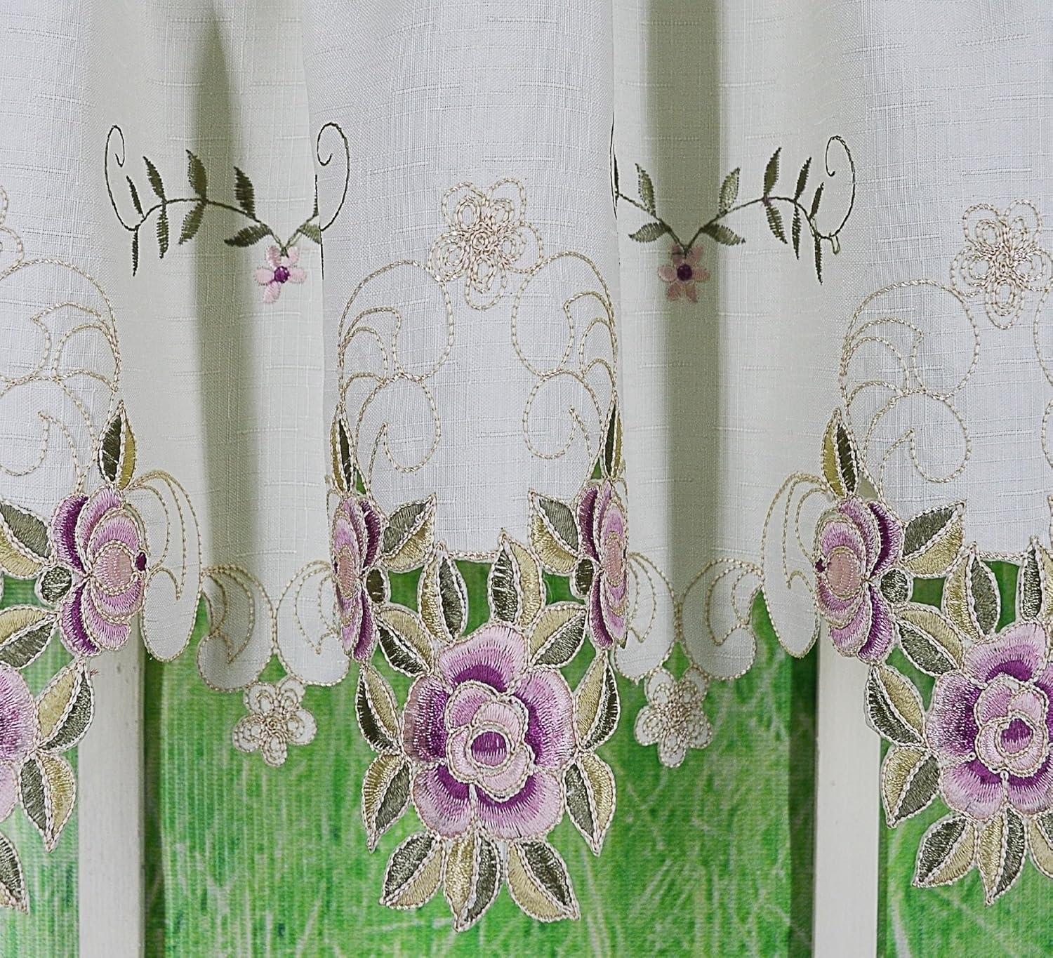 Today's Curtain Verona Reverse Embroidery Valance, 14", Ecru/Rose, 60" W X 14" L