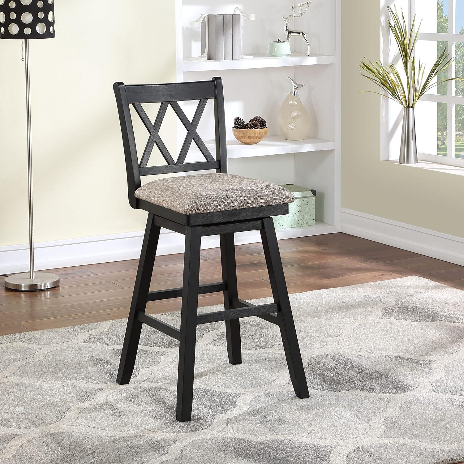 Home 2 Office 24" Brookline Xx Back Swivel Counter Height Barstool Distressed Black: Upholstered, Wood Frame, Footrest