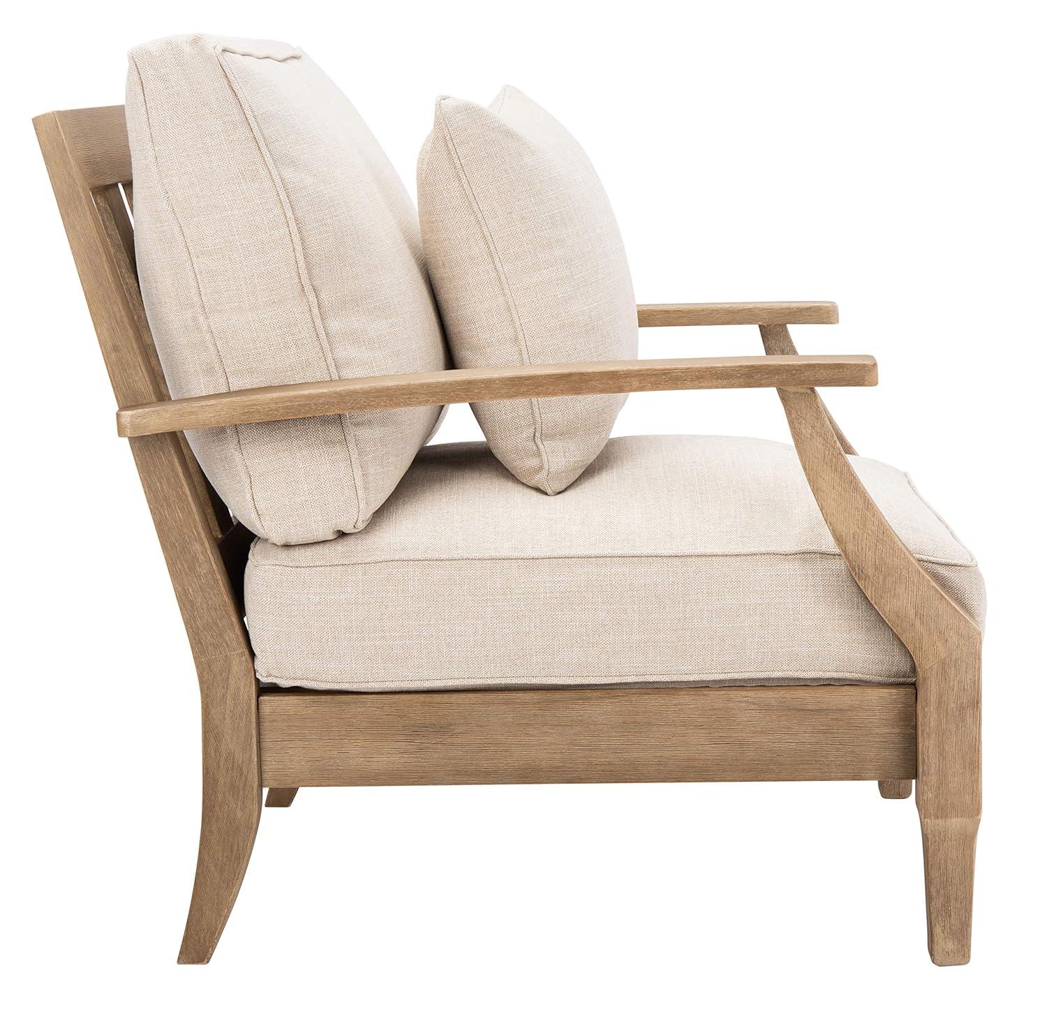 Ssafavieh Martinique Coastal Eucalyptus Wood Solid Print Armchair, Natural / Beige