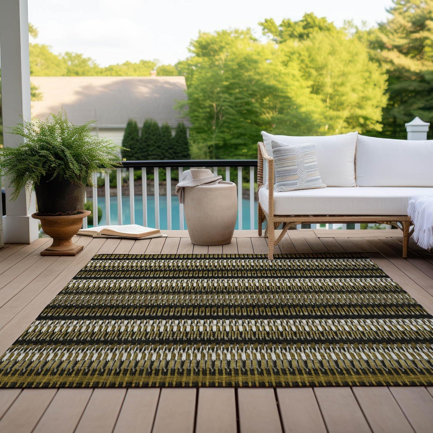 Brown and Black Striped Synthetic Washable 3' x 5' Area Rug