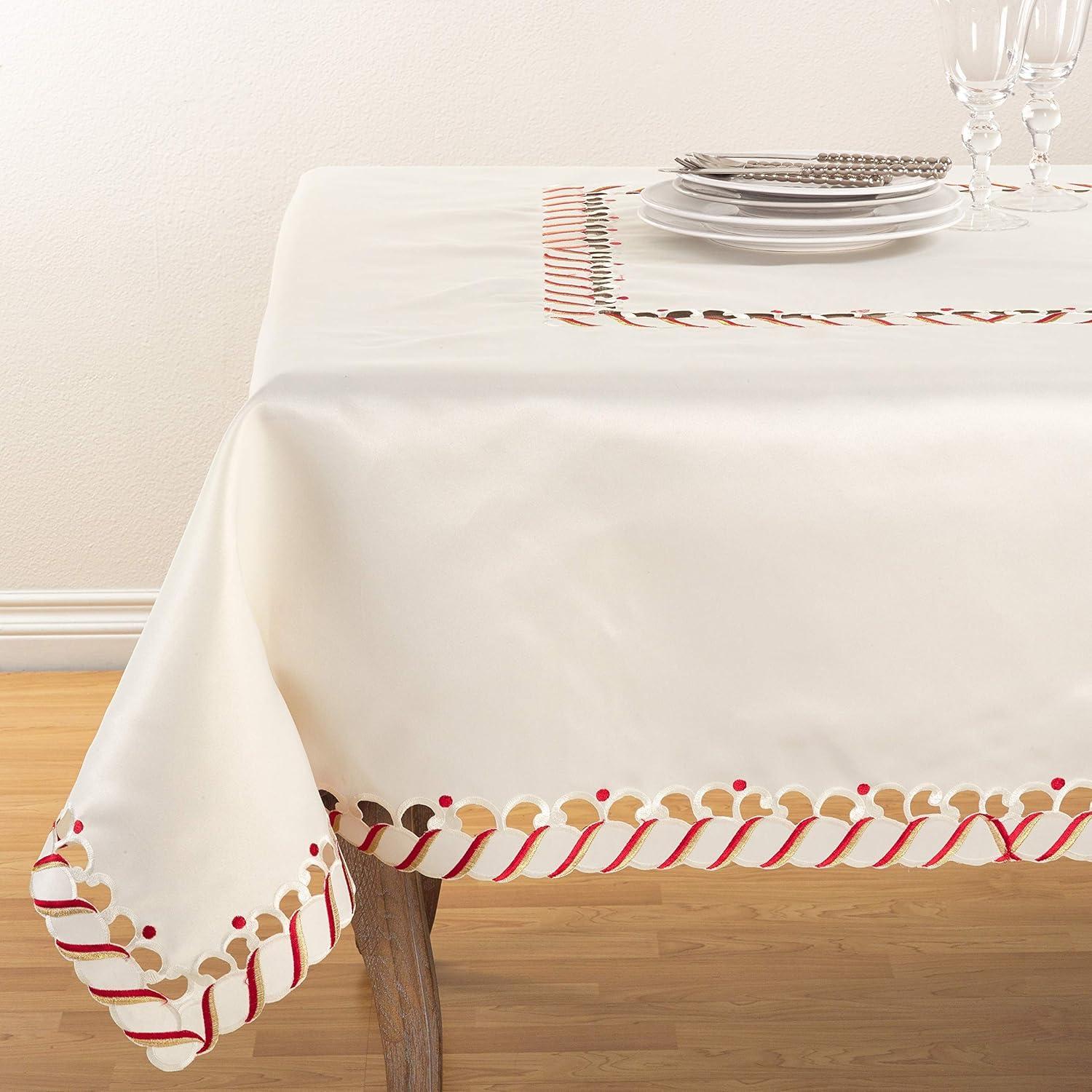 Saro Lifestyle Candy Cane Design Holiday Christmas Tablecloth