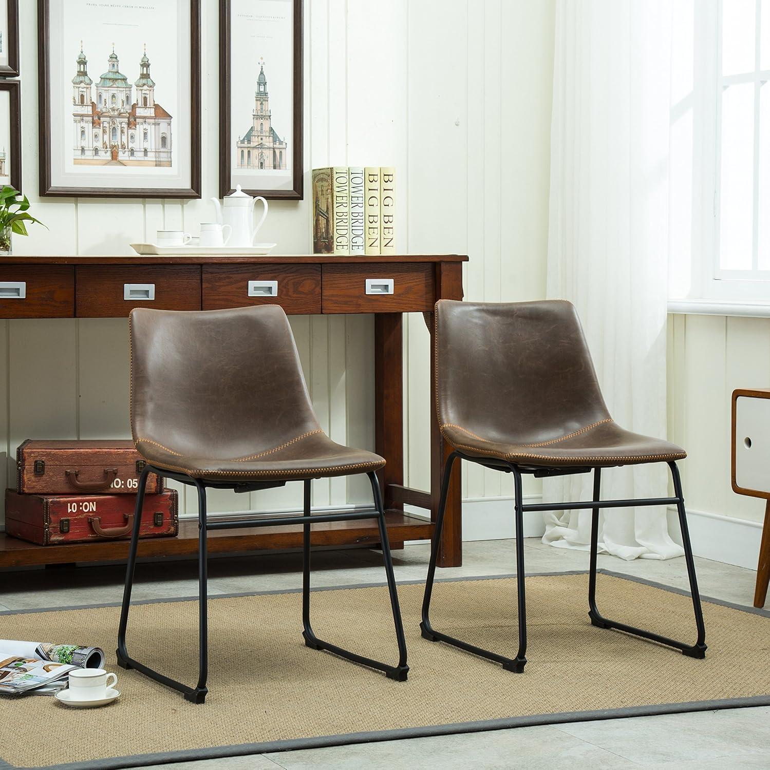 Carbon Loft  Inyo Faux Leather Armless Dining Chairs (Set of 2) Brown Leather