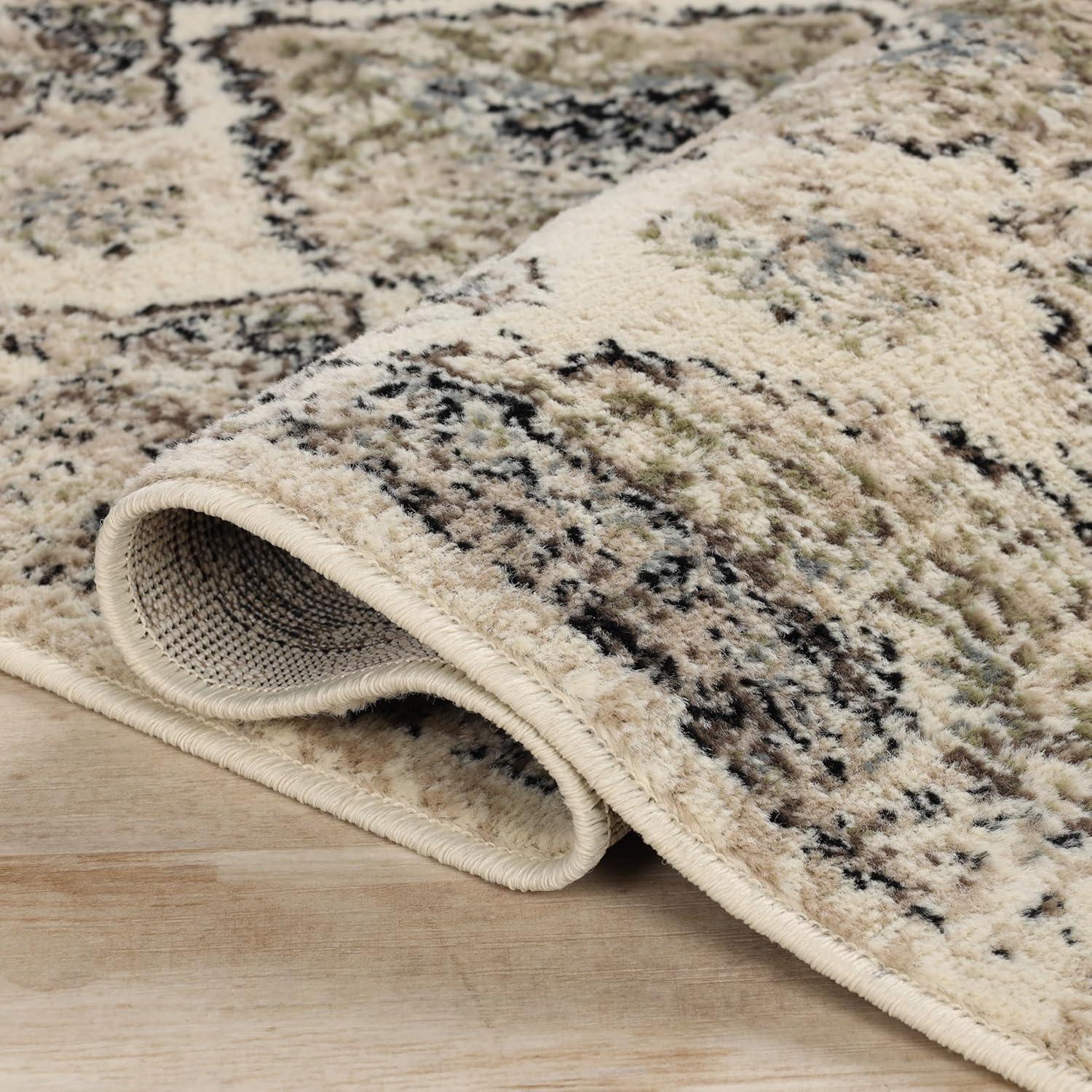 Superior Mayfair Distressed Damask Indoor Area Rug, 5' x 8', Ivory