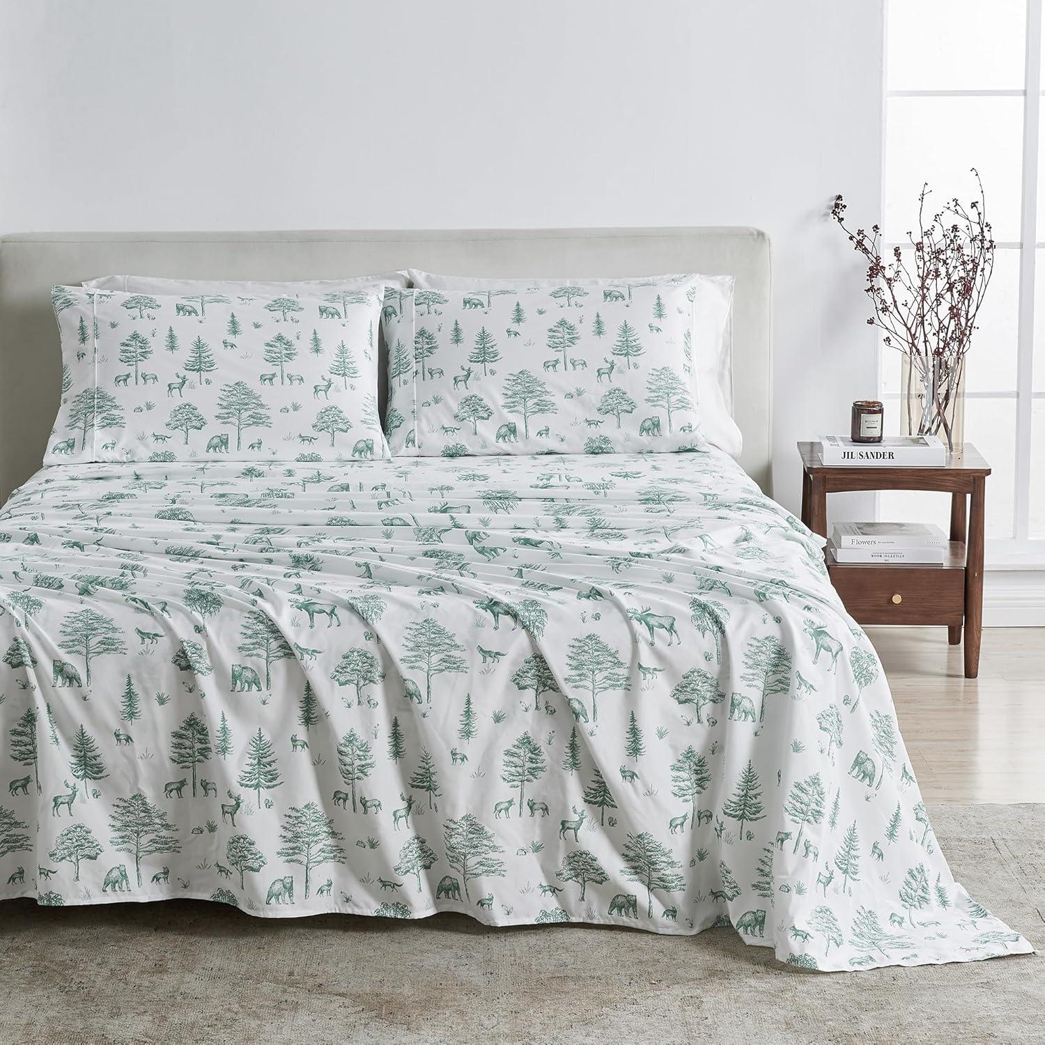 Twin Sage Woodland Print Microfiber Sheet Set