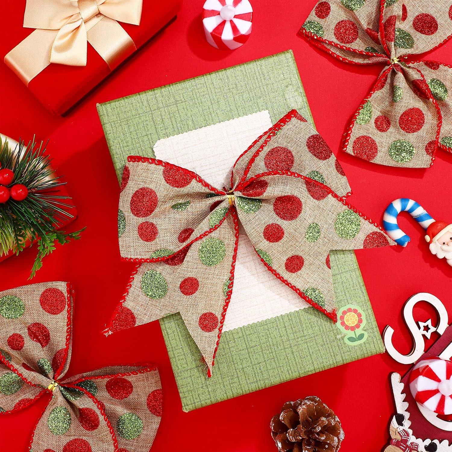 Sandistore Cute Cars 12pcs Christmas Tree Bows Ornaments 6 Inch Large Christmas Wreath Bows Red Green Xmas Tree Bows Christmas Glitter Dot Bows Ribbons Decoration For Garland Diamonds for Crafts