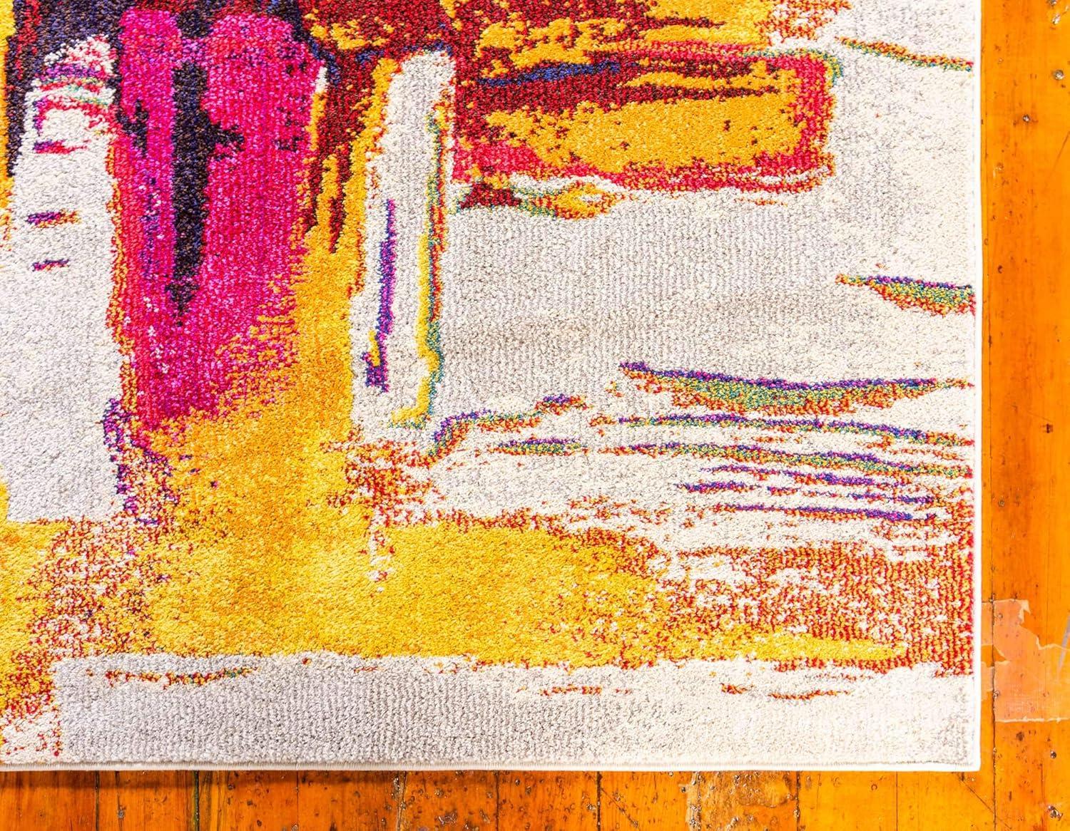 Unique Loom Estrella Collection Bright Colors, Geometric, Abstract, Modern Area Rug, 5 ft x 8 ft, Beige/Yellow