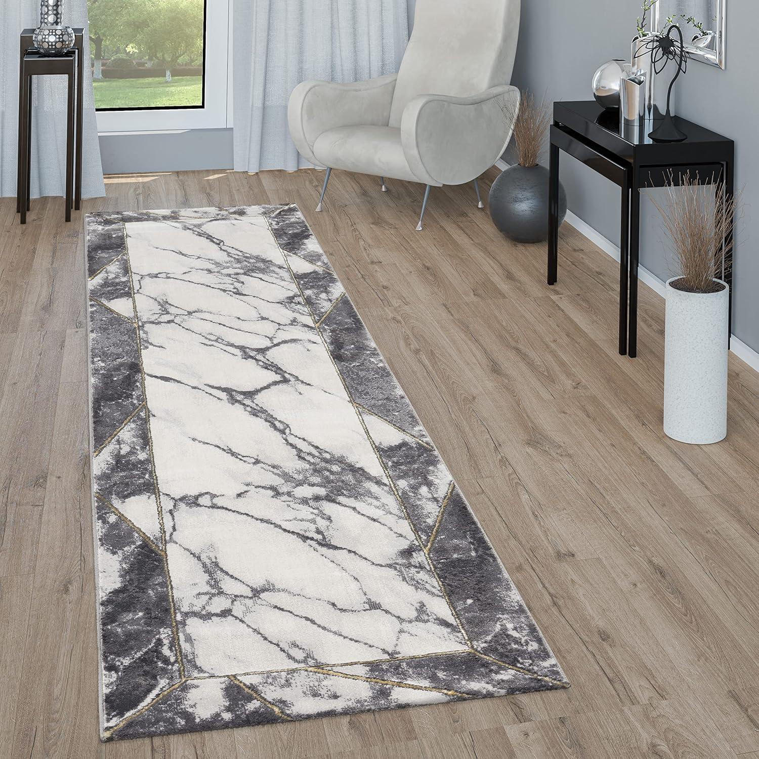 Gold and Gray 5' x 7' Rectangular Synthetic Marble Pattern Rug