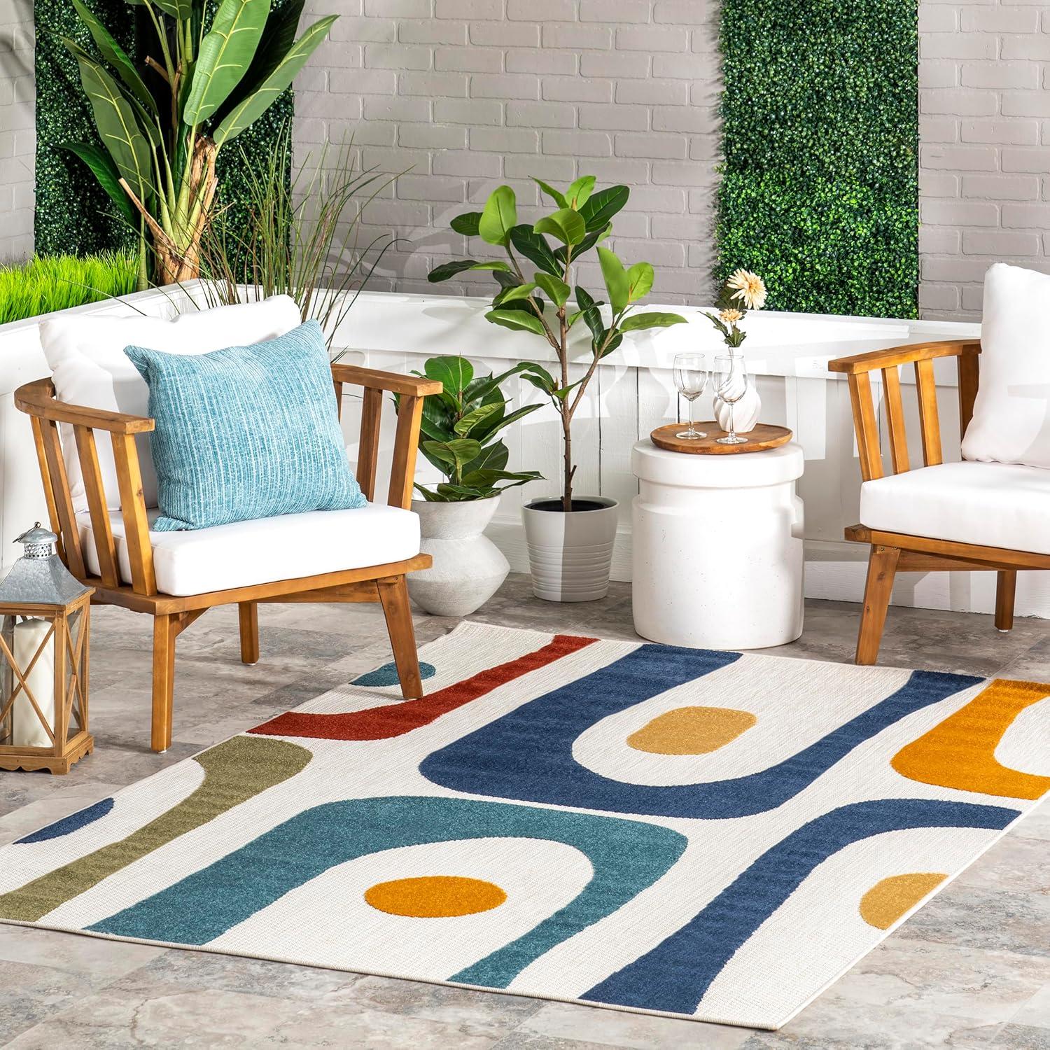 Multicolor Abstract Rectangular Synthetic Area Rug