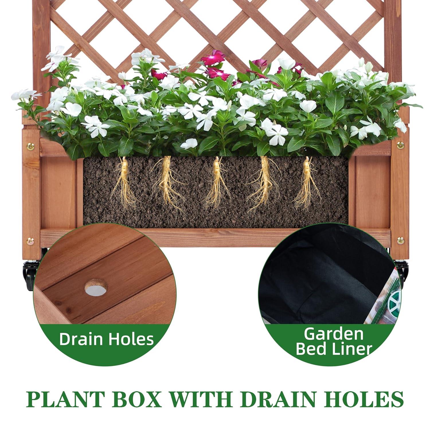 August Grove® Raised Garden Bed With Trellies 2 Pack, Outdoor Wooden Planter Box For Climbing Plants, Vegetables Herb Growing