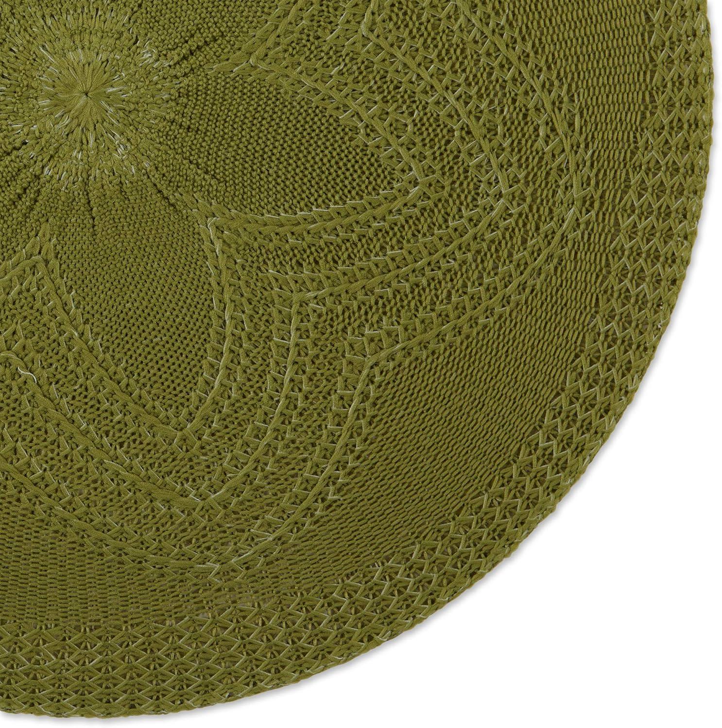 Contemporary Home Living Woven Round Floral Placemats - 15" - Hunter Green - Set of 6