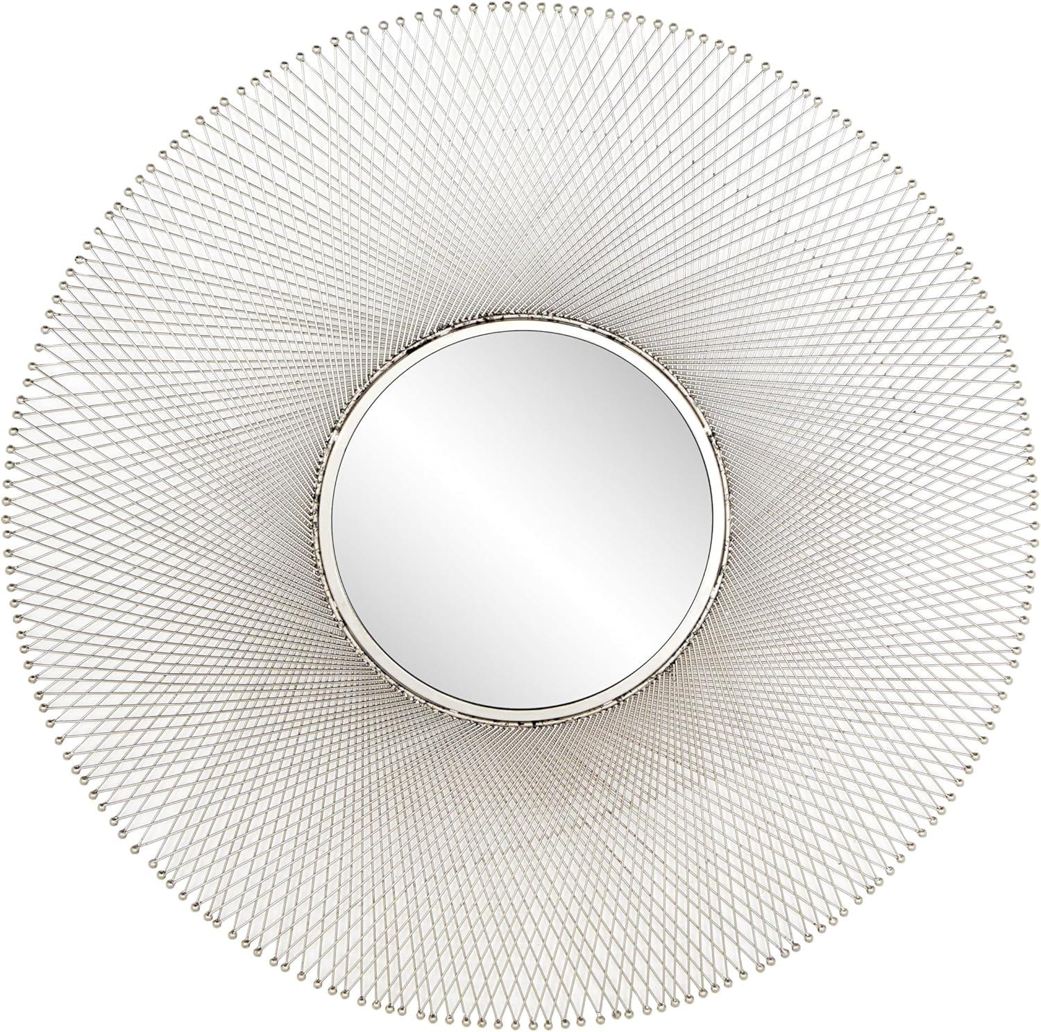 45" x 45" Metal Starburst Wall Mirror Silver - Olivia & May: Iron Frame, Round Shape, No Assembly Required