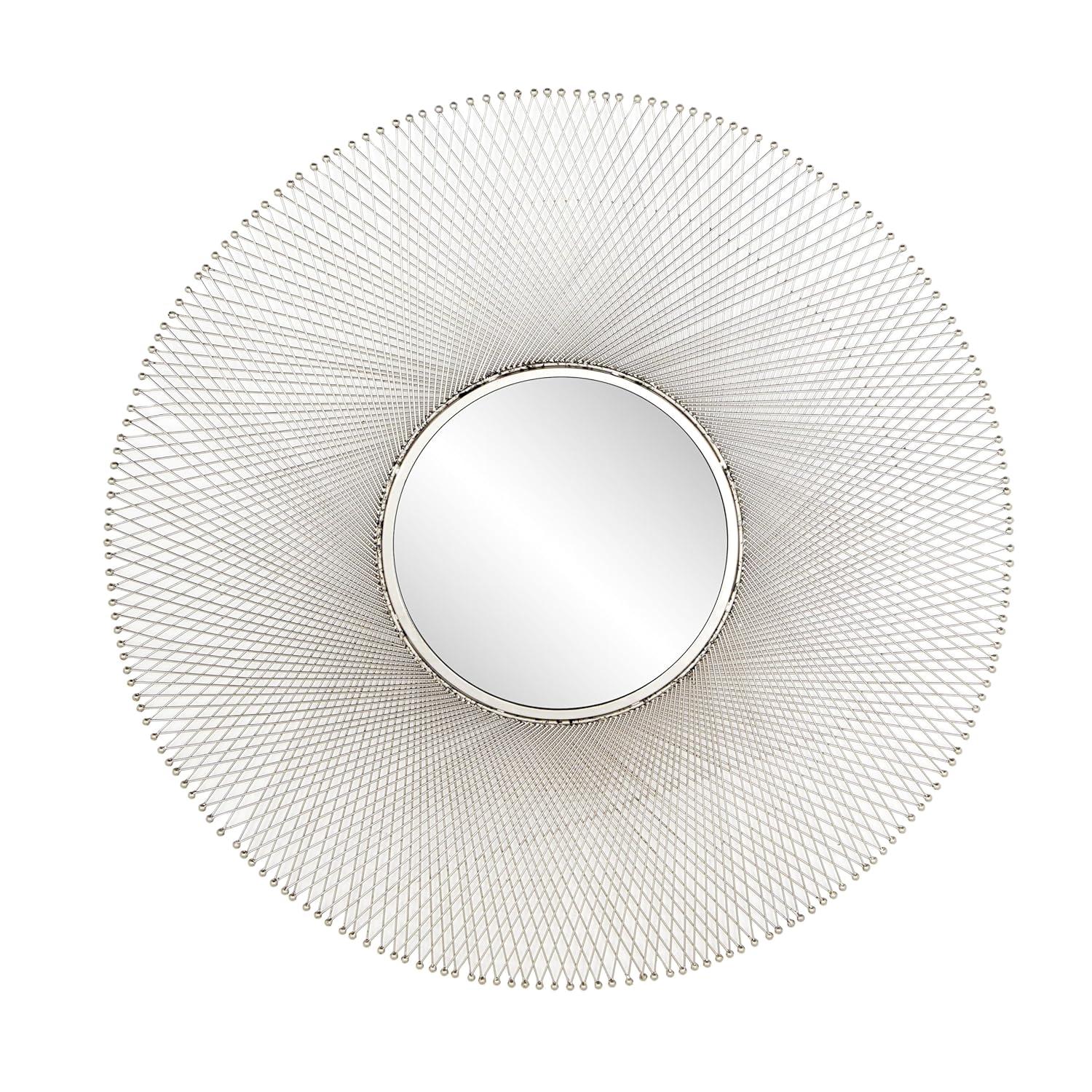 45" x 45" Metal Starburst Wall Mirror Silver - Olivia & May: Iron Frame, Round Shape, No Assembly Required