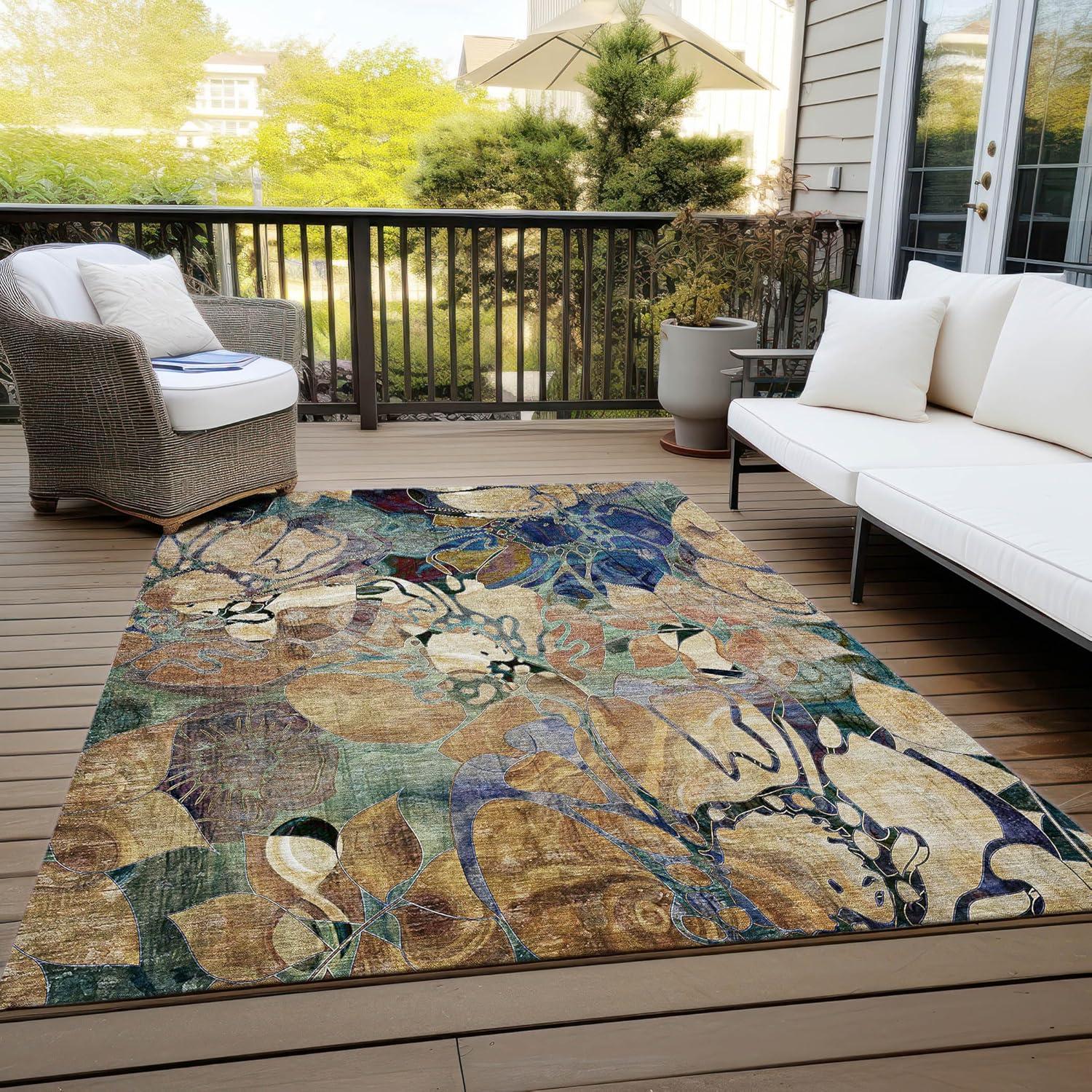 Addison Rugs Chantille Indoor/Outdoor Transitional Floral Beige Washable Rectangle Rug, 8' x 10'