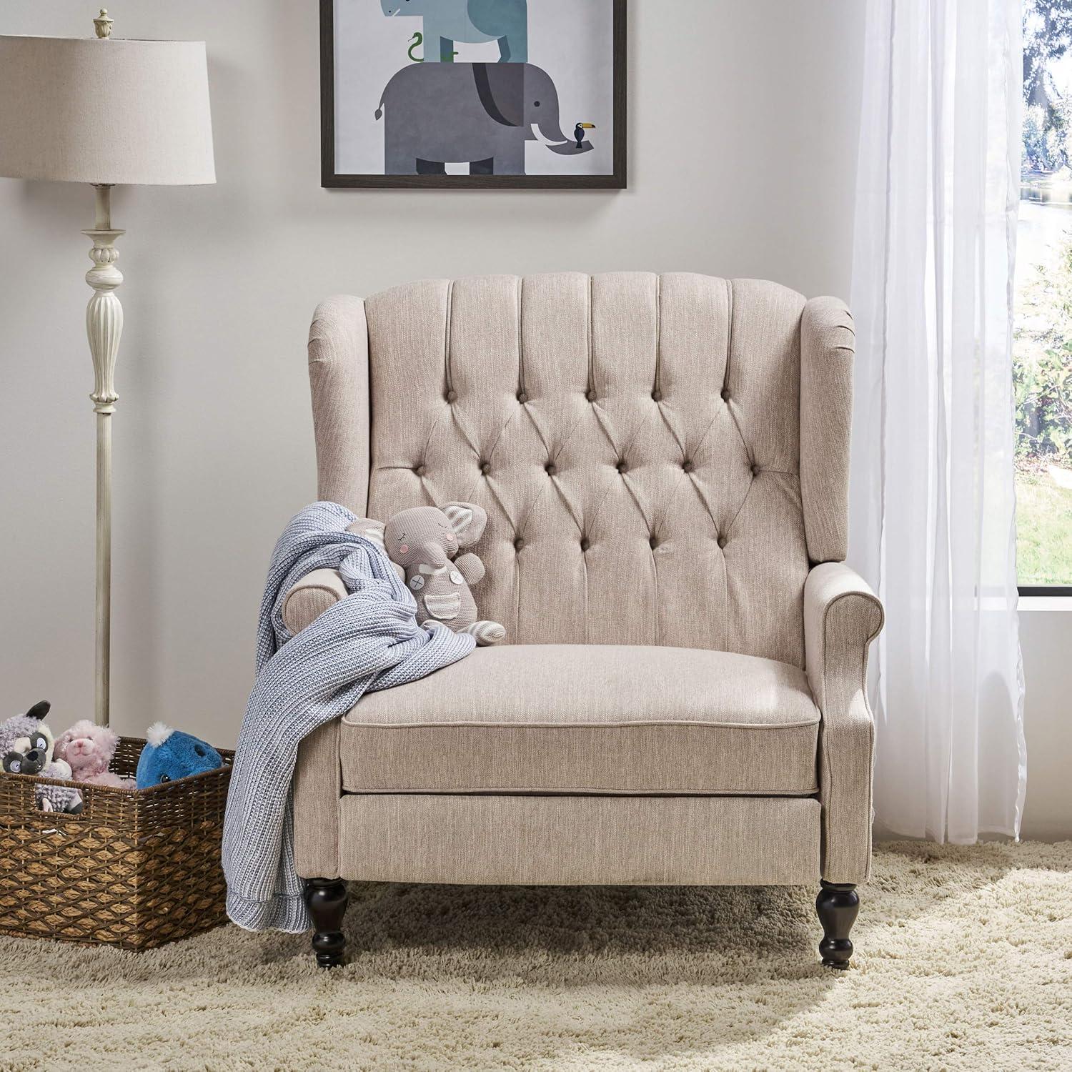 GDFStudio Dunham Contemporary Fabric Upholstered Tufted Oversized Push Back Recliner, Beige