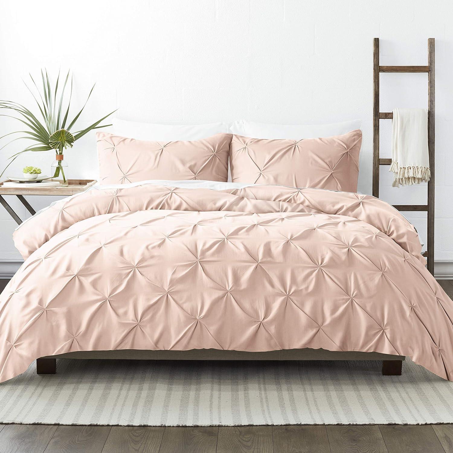 Blush Pink Pintuck California King Microfiber Duvet Cover Set