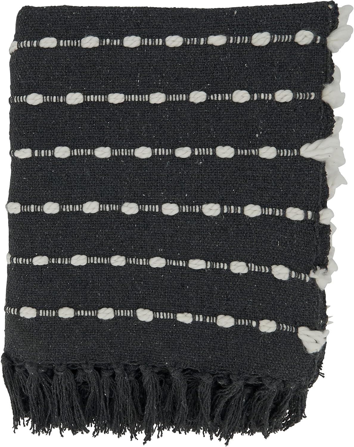 50"x60" Dual-Tone Striped Throw Blanket Black - Saro Lifestyle: Modern Lightweight Cotton & Acrylic, Machine Washable