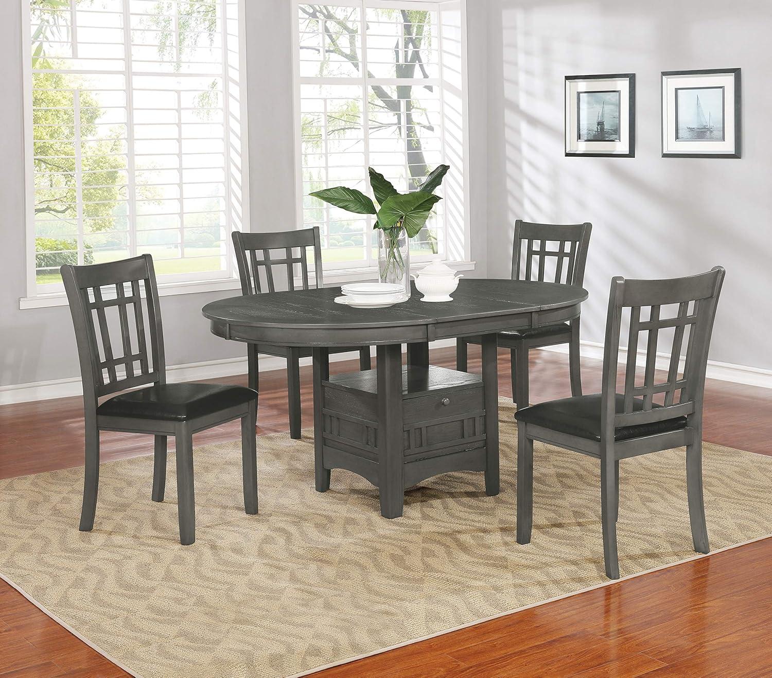 Transitional Medium Grey Extendable Oval Dining Table with Storage