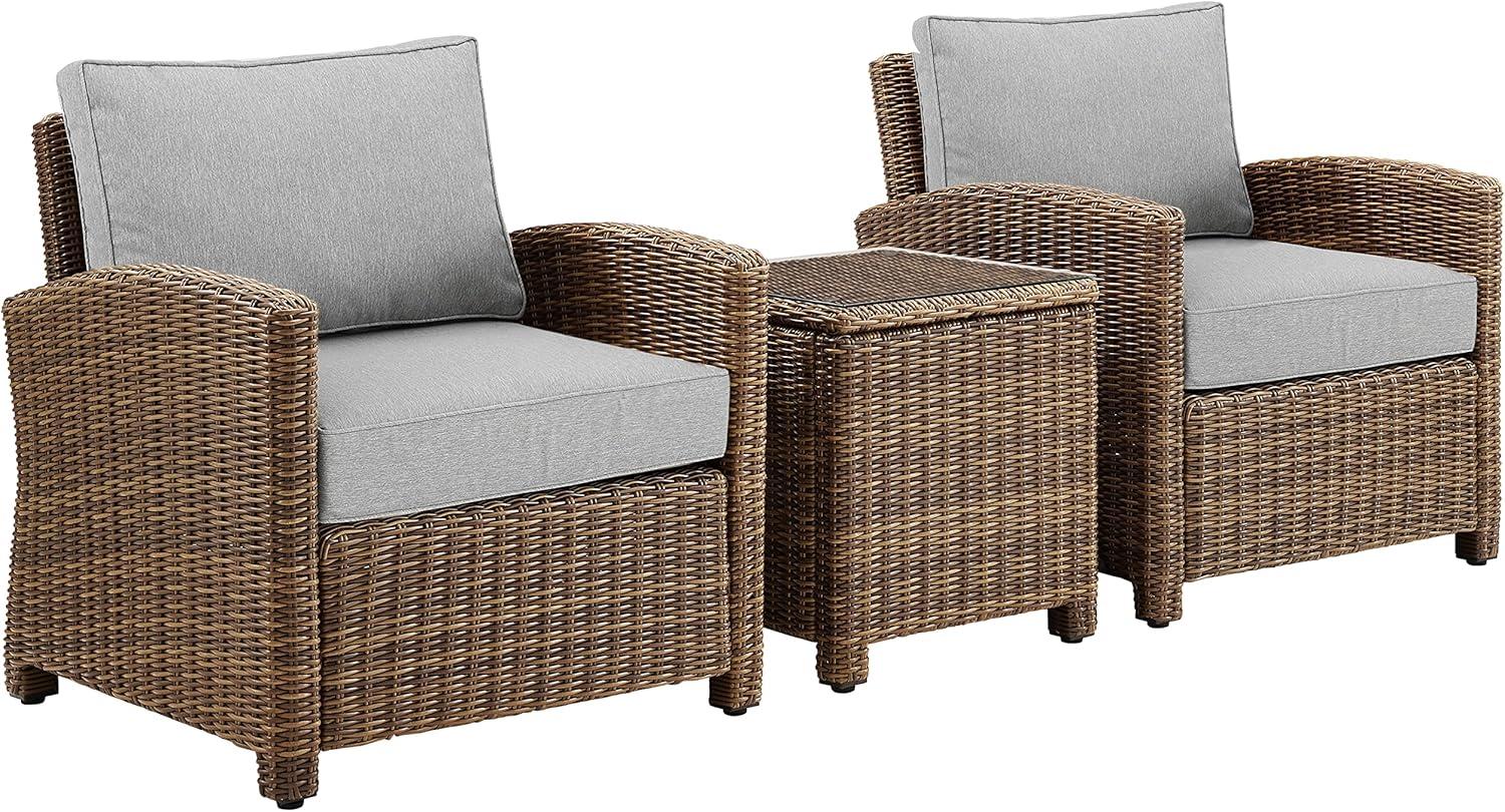Bradenton 3pc Outdoor Wicker Arm Chairs with Side Table: Steel Frame, UV-Resistant - Crosley