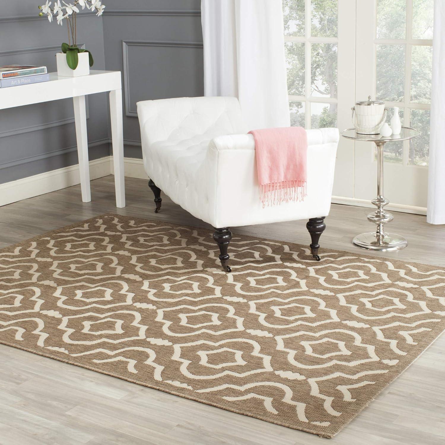 Anthracite and Beige Geometric 5' x 7' Outdoor Area Rug