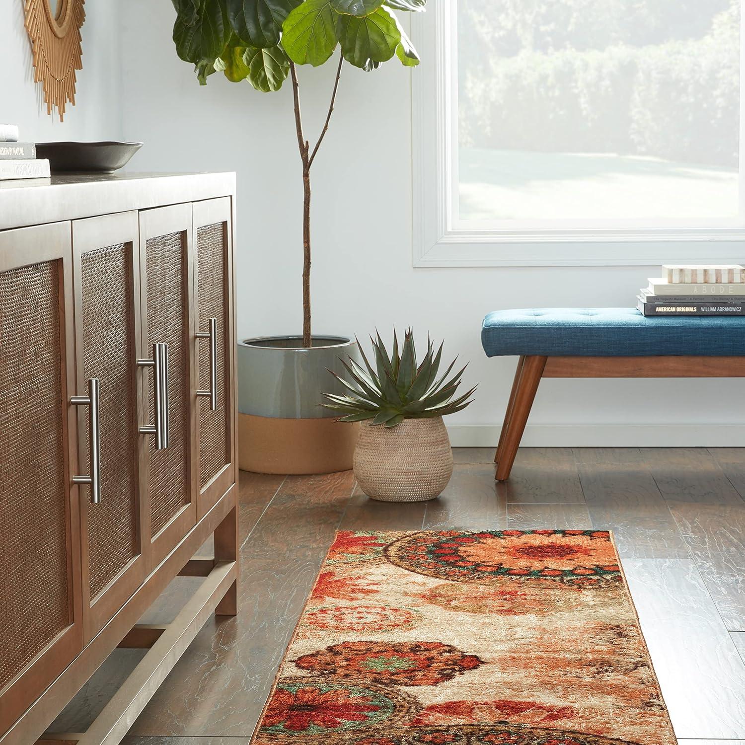 Caravan Red and Orange Synthetic Medallion Runner Rug