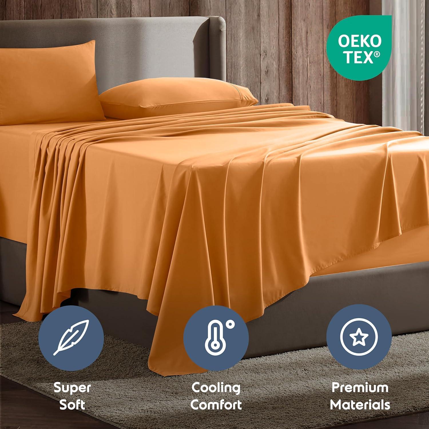 Nestl 4 Piece Queen Bed Sheet Set, Deep Pocket Extra Soft Microfiber Queen Sheets - Apricot Light Orange