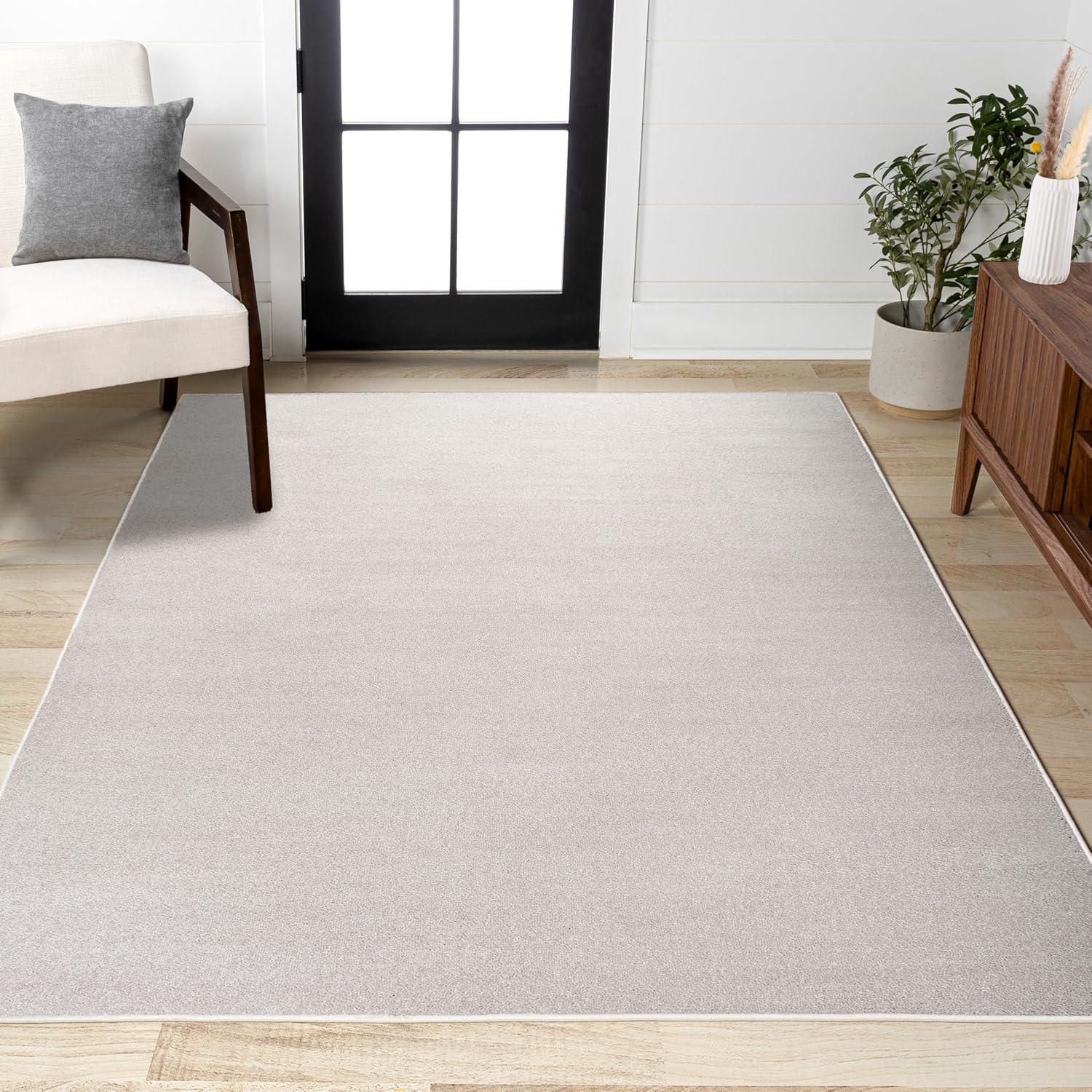 4'x6' Haze Solid Low-Pile Area Rug, Ivory - JONATHAN Y
