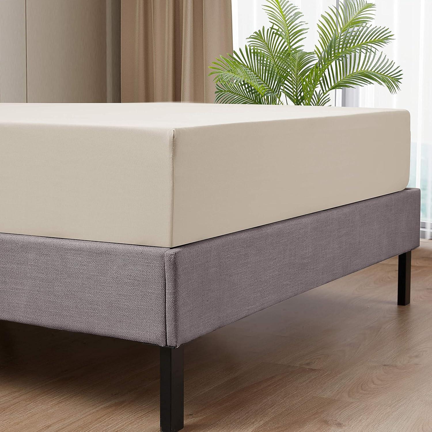 Fitted Sheet Brushed Microfiber Bottom Sheets with Built in Sheet Straps by Sweet Home Collection® - Twin, Beige