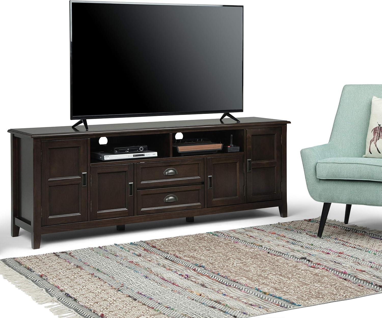 Simpli Home Burlington 72"W Solid Wood TV Stand for TVs up to 80" with 4 Cabinets