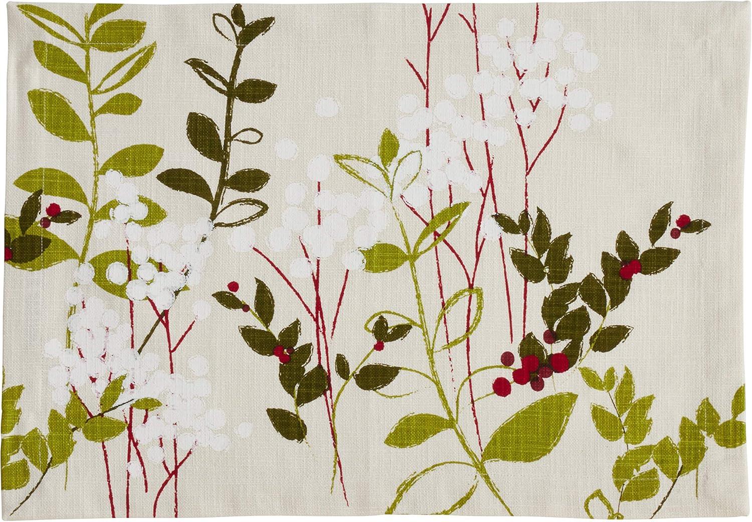 Natural Holiday Botanical Print Cotton Placemats, Set of 4