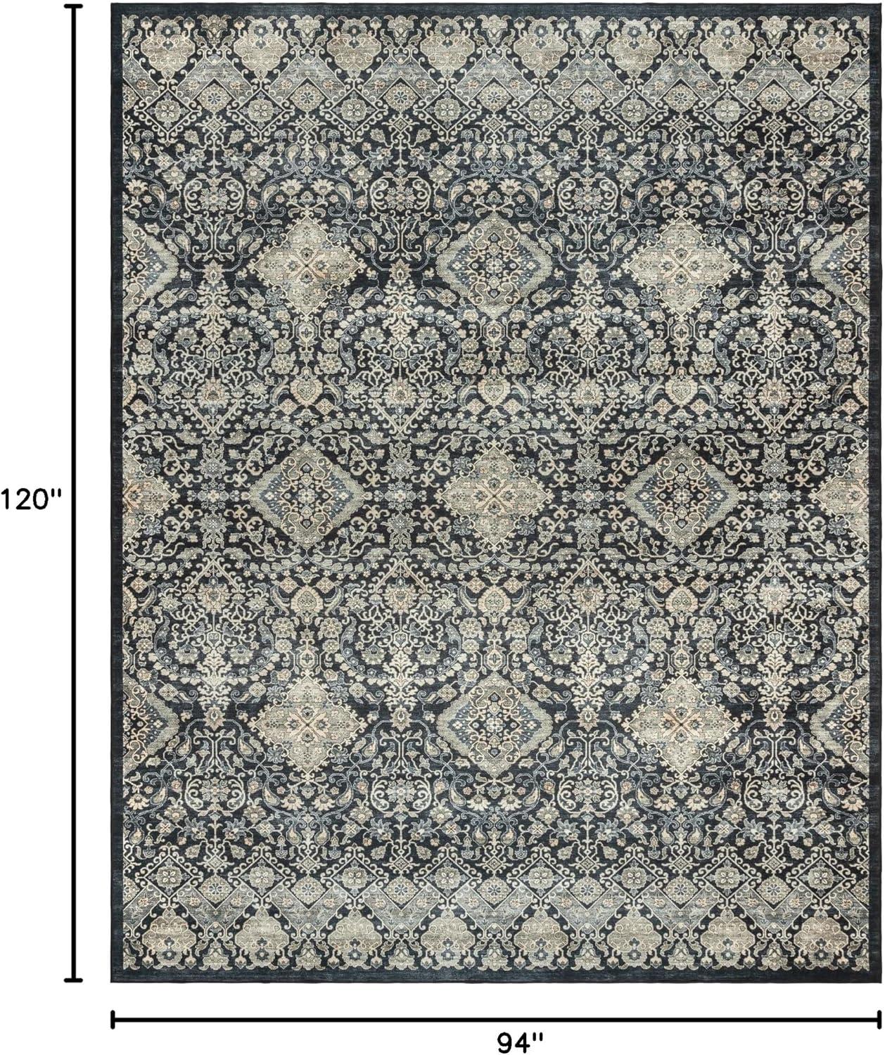 Gertmenian Crystal Print Tanis Anthracite Black Cream Moroccan Bohemian Polyester Washable Flat Pile Indoor Area Rug