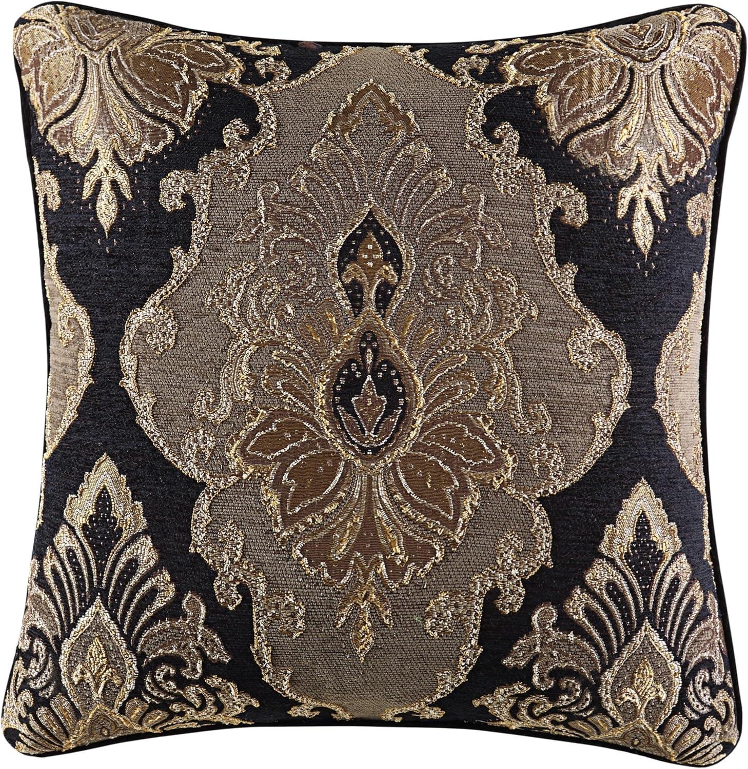 Bradshaw Black and Gold Embroidered Square Throw Pillow