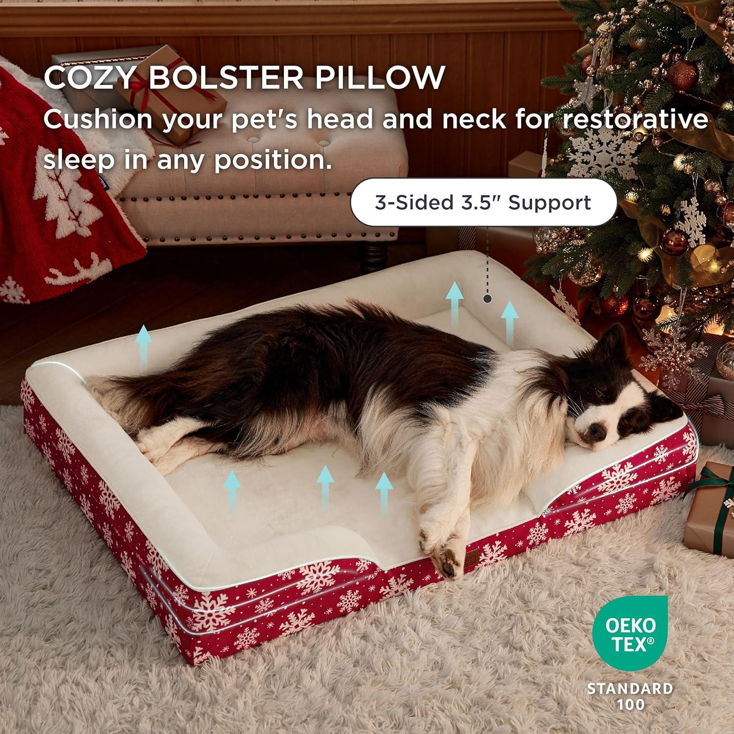 Bedsure Orthopedic Dog Beds Large Sized Dog - Washable Large Dog Cat Bed Waterproof, Comfort Dogs Couch Sofa with Washable Removable Cover, Pet Bed with Nonskid Bottom, Amber Noel-Red, 35"