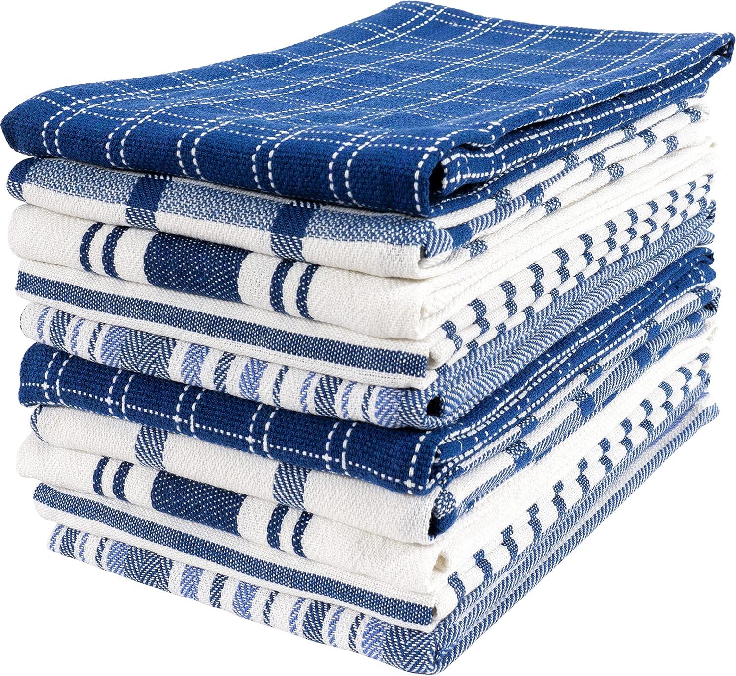 KAF Home 100% Cotton Set of 10 Ultra Absorbent KitchenTowels - 18" x 28" (Navy)