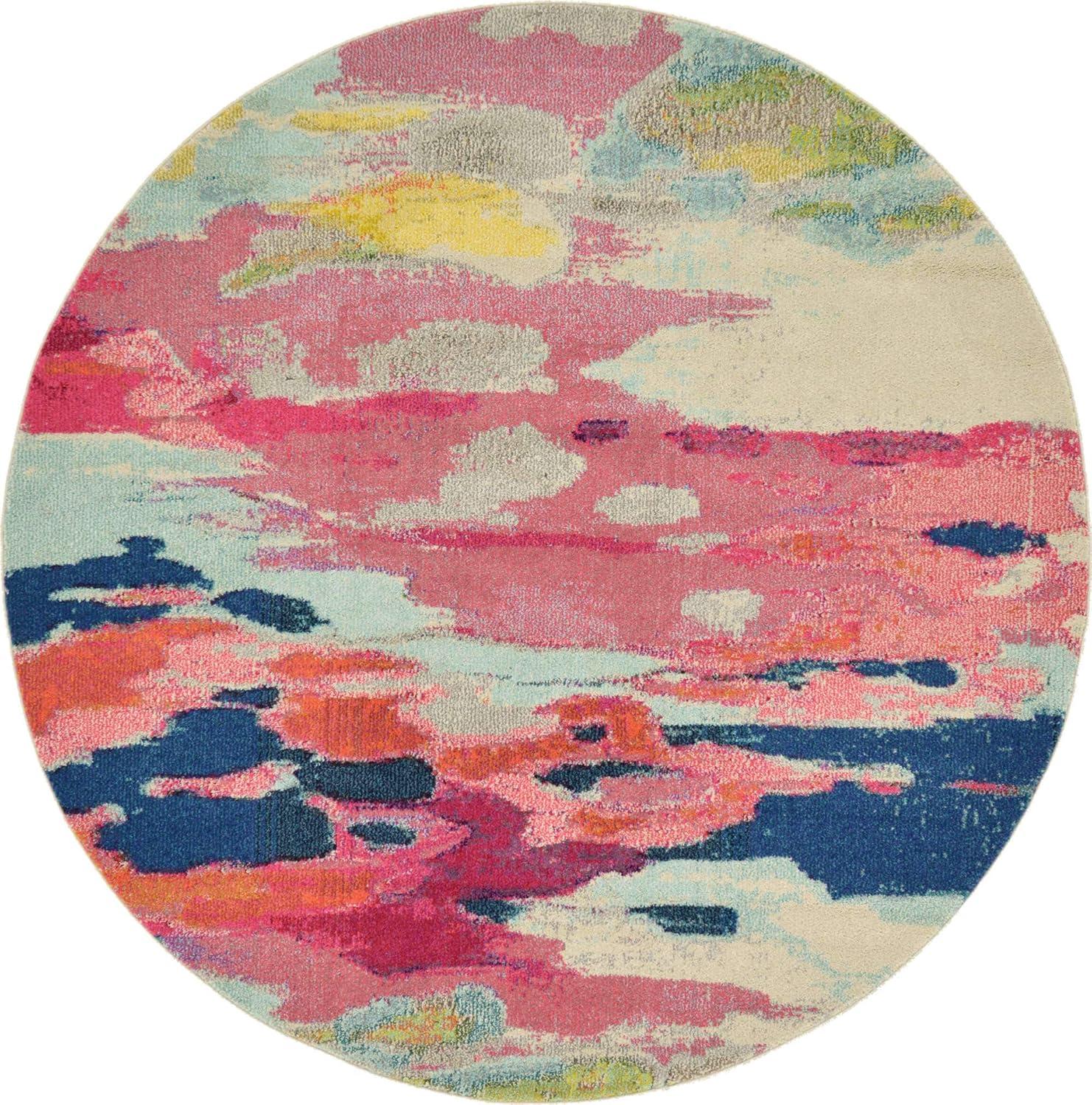Unique Loom Estrella Collection Area Rug - Laurnell (6' 1" Round Pink/Orange)