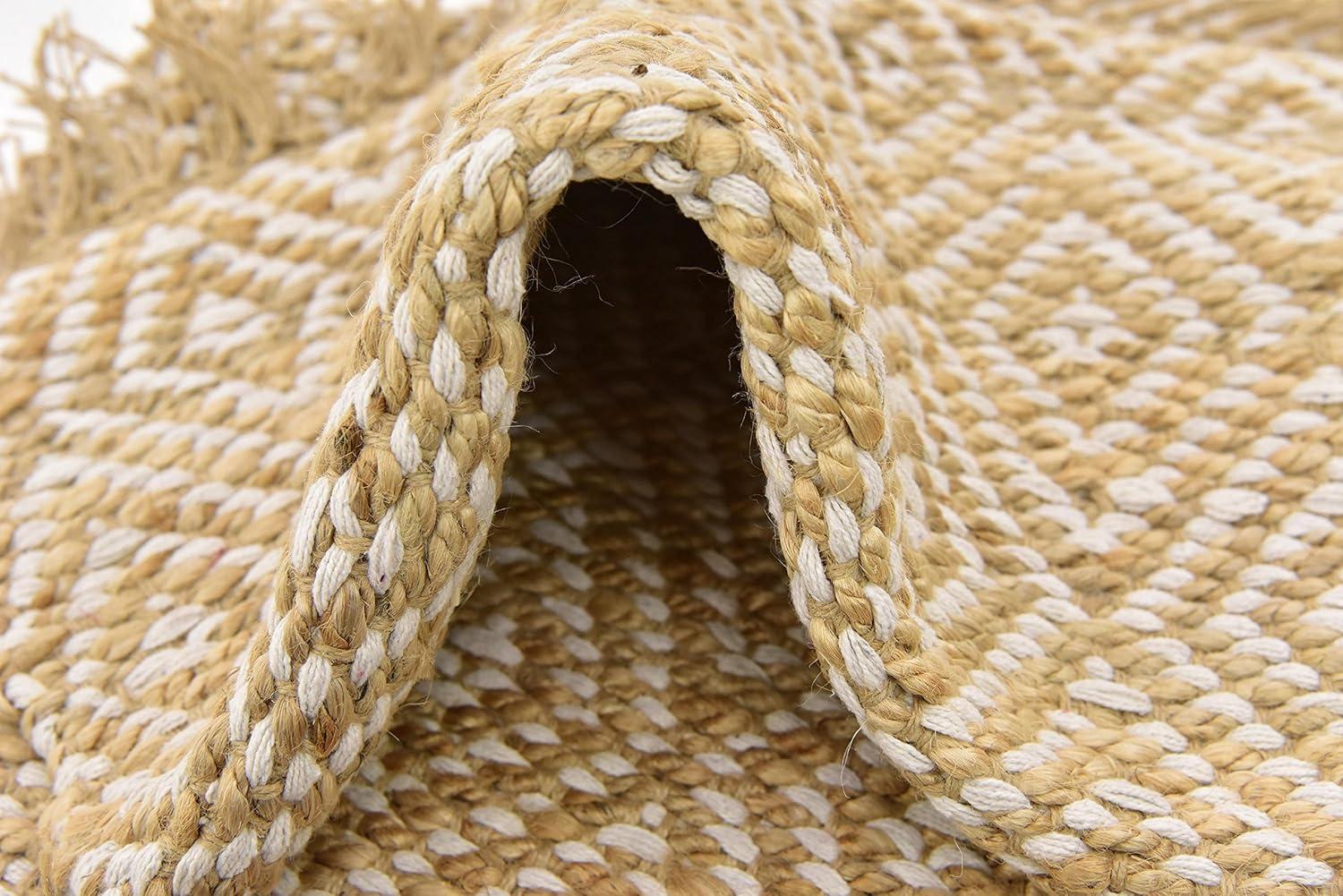 Natural Brown Rectangular Braided Jute Area Rug