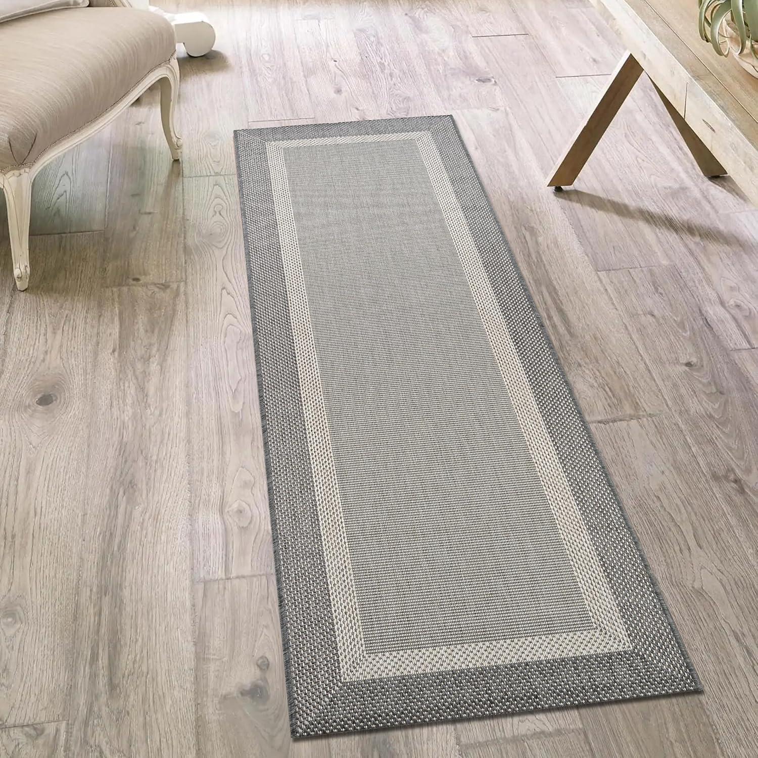 Champagne and Grey Flat Woven Runner Rug 2'3" x 11'9"