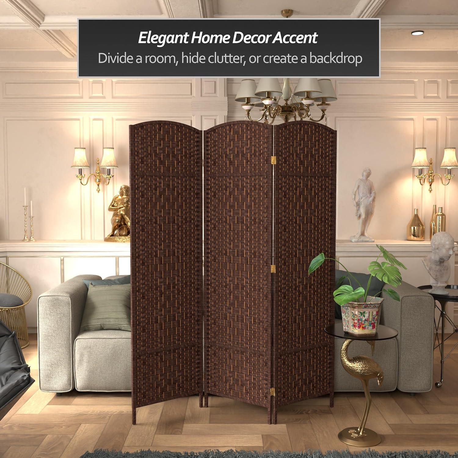Oriental Furniture 6 ft. Tall Diamond Weave Room Divider - Dark Mocha - 3 Panel