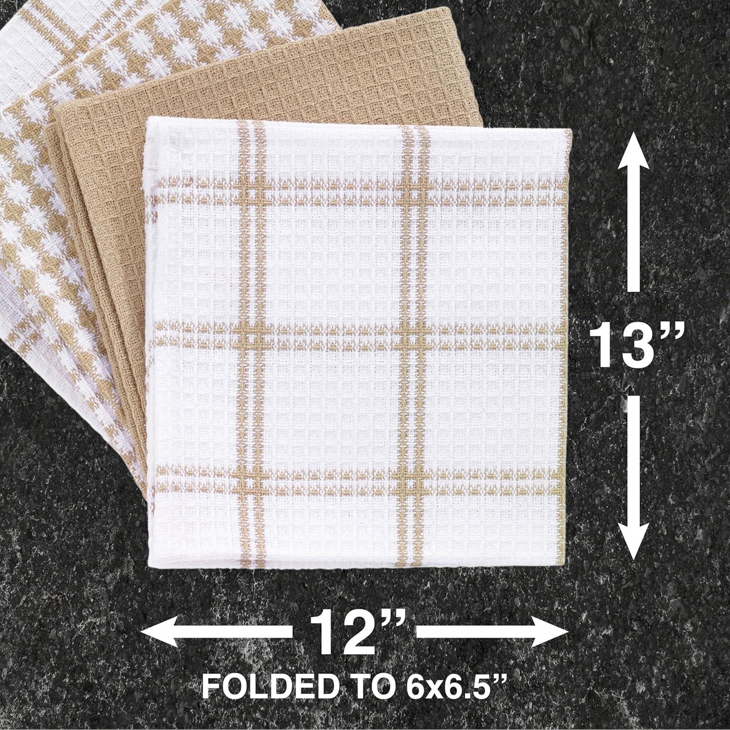 Sand Beige Cotton Waffle Weave Dish Cloth Set, 12-Pack