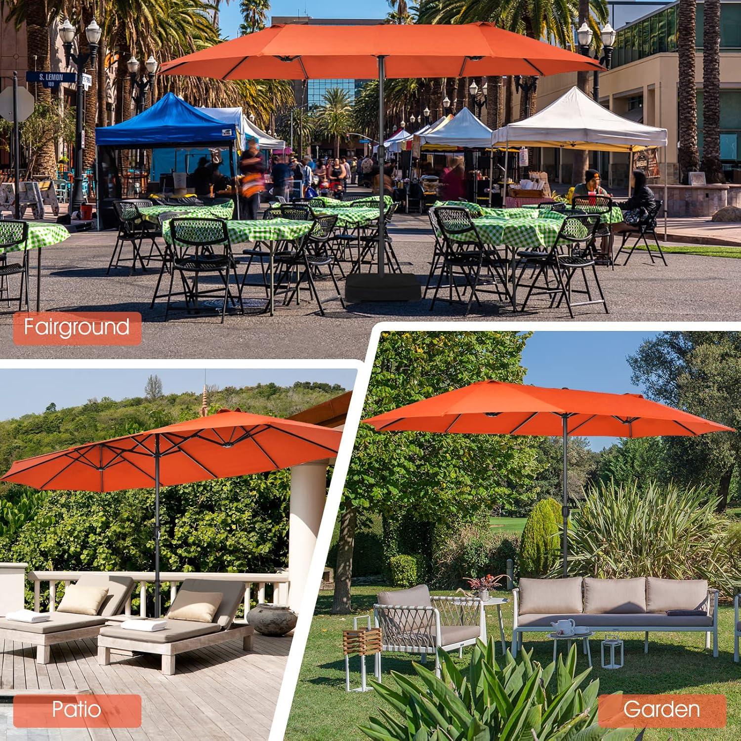 Tangkula 15Ft Double-Sided Patio Umbrella, Outdoor Extra Large Umbrella W/Hand-Crank System & Air Vents, Market Twin Umbrella W/ 12-Rib Sturdy Metal Frame for Poolside, Garden Backyard (Orange)