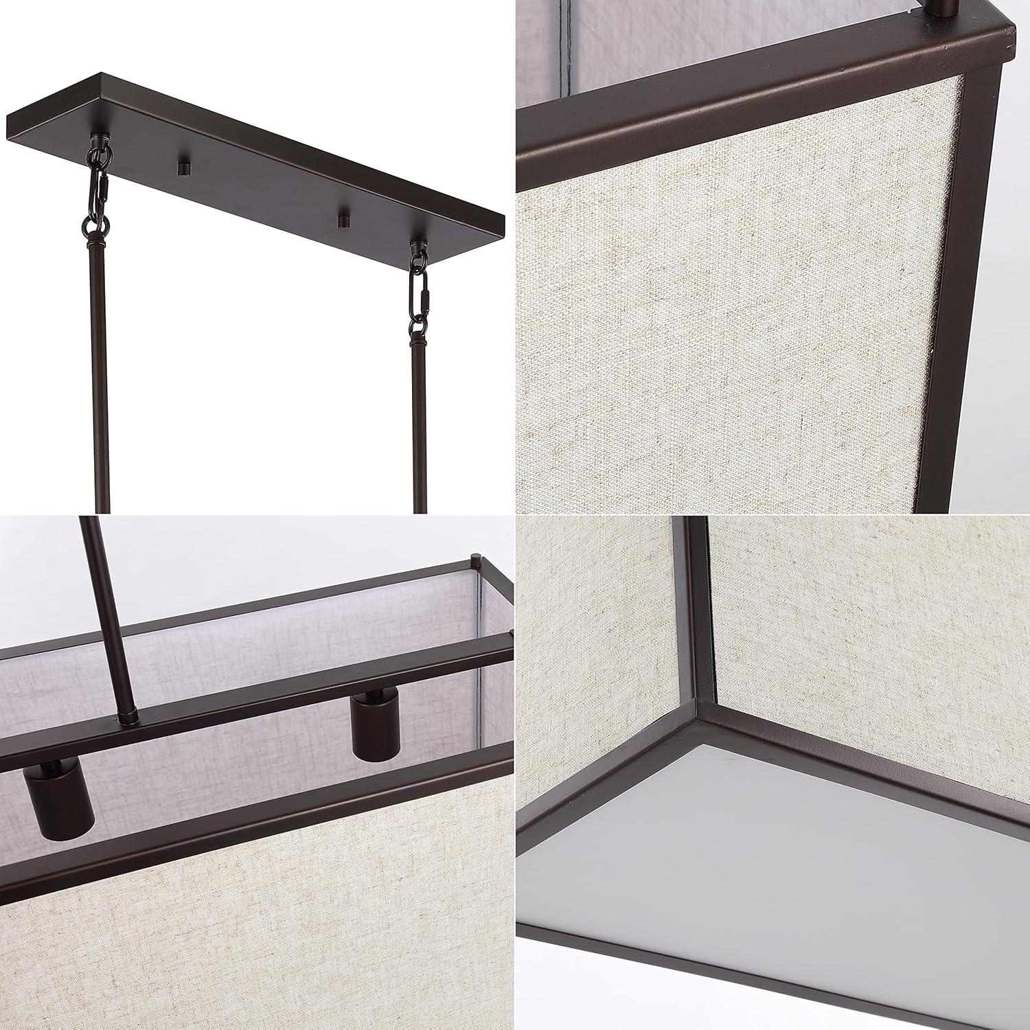 Cole 42 in. 4-Light Rectangular Oil Rubbed Bronze/Beige Minimalist Industrial Linen Iron Linear LED Pendant