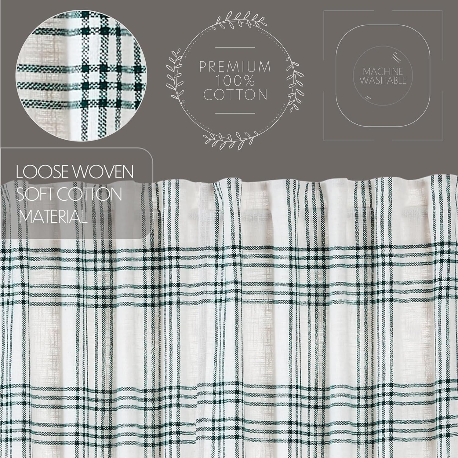 84-Inch White and Green Cotton Plaid Curtain Panel Pair