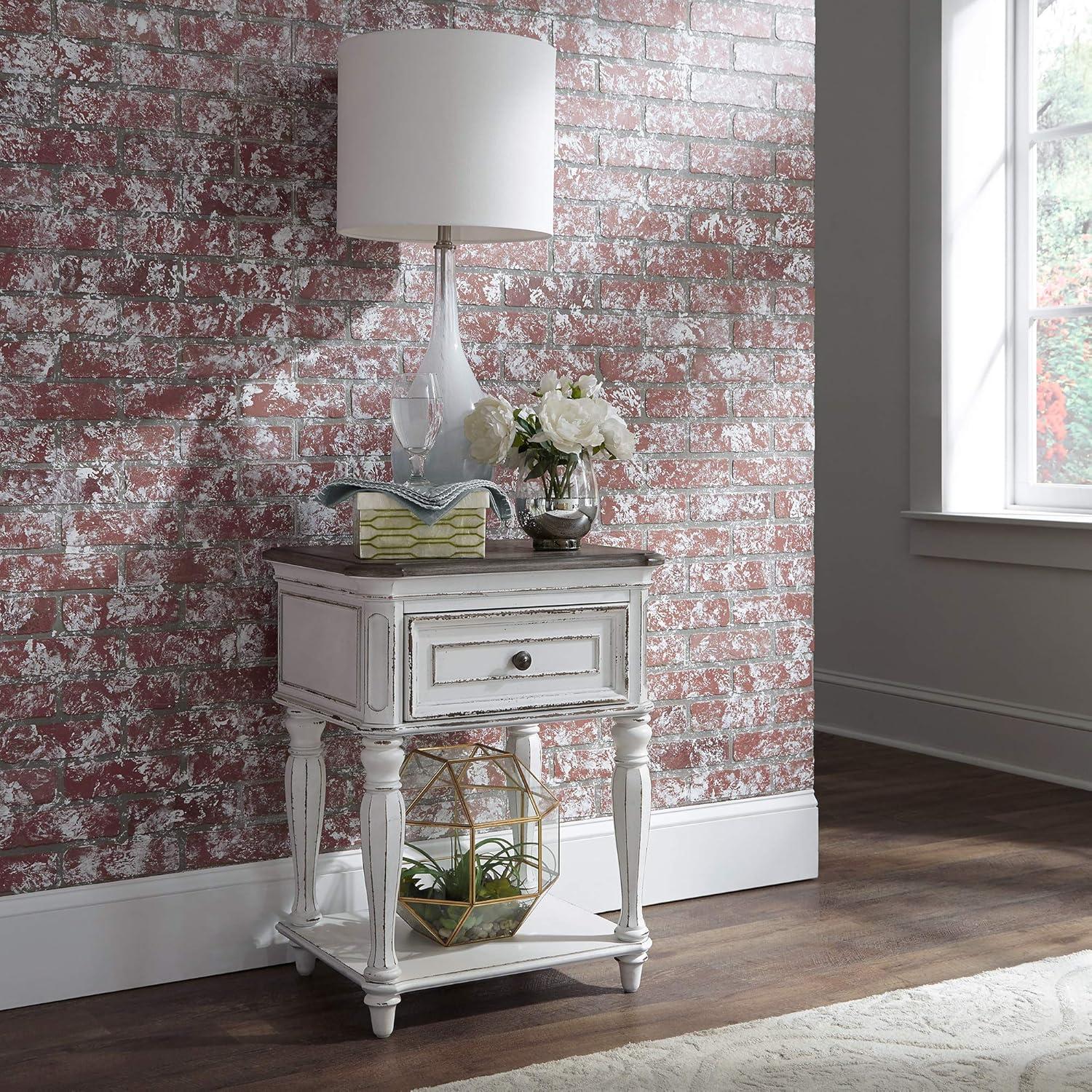 Antique White Traditional Nightstand with Drawer and Shelf