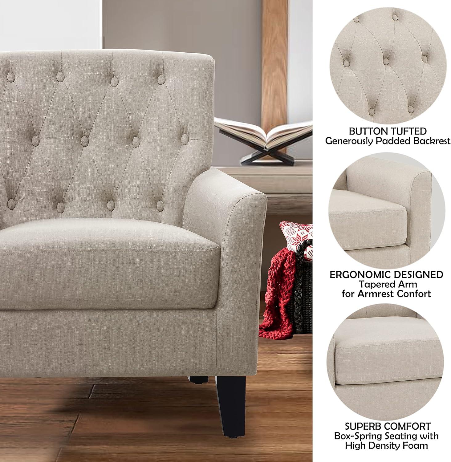 Beige Tufted Back Standard Wood Accent Chair