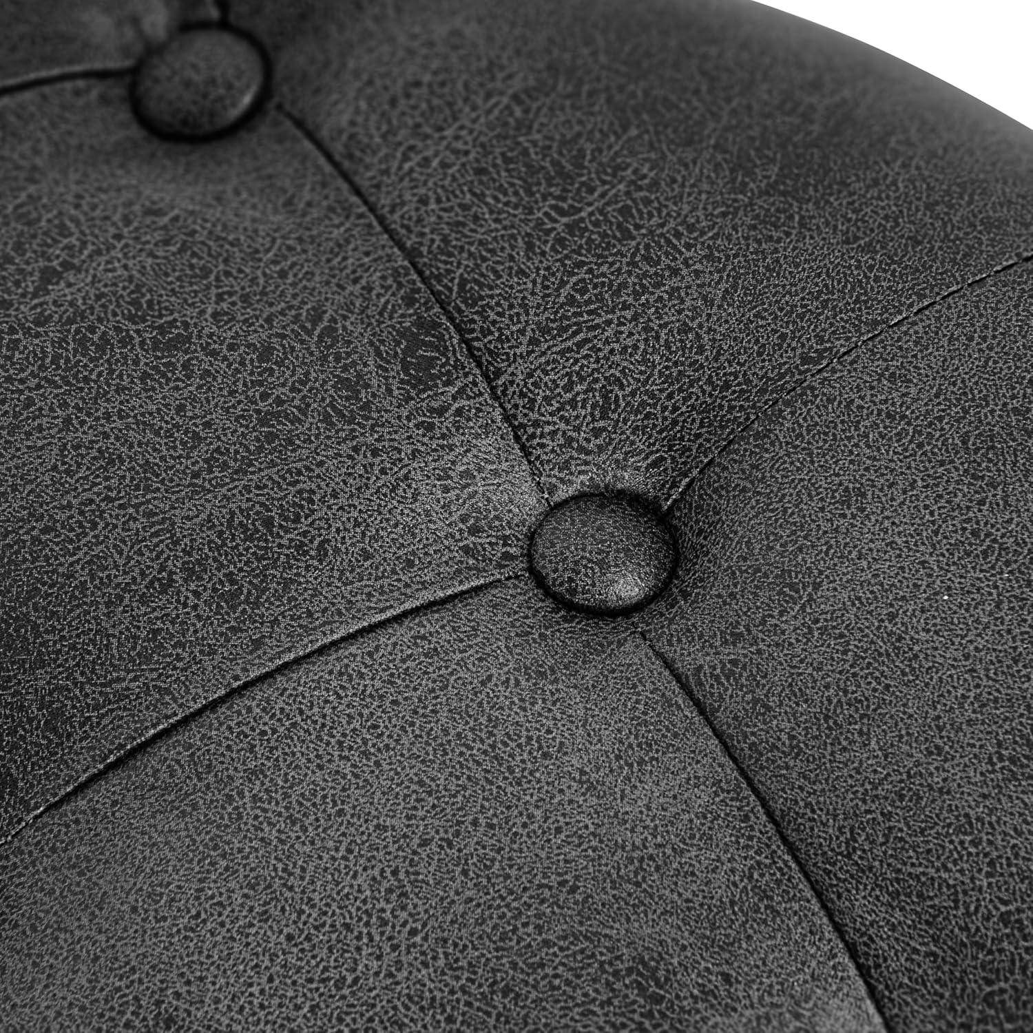 Large Tufted Round Storage Ottoman Faux Leather Gray - HomePop: Modern Upholstered Bench with Hardwood Frame