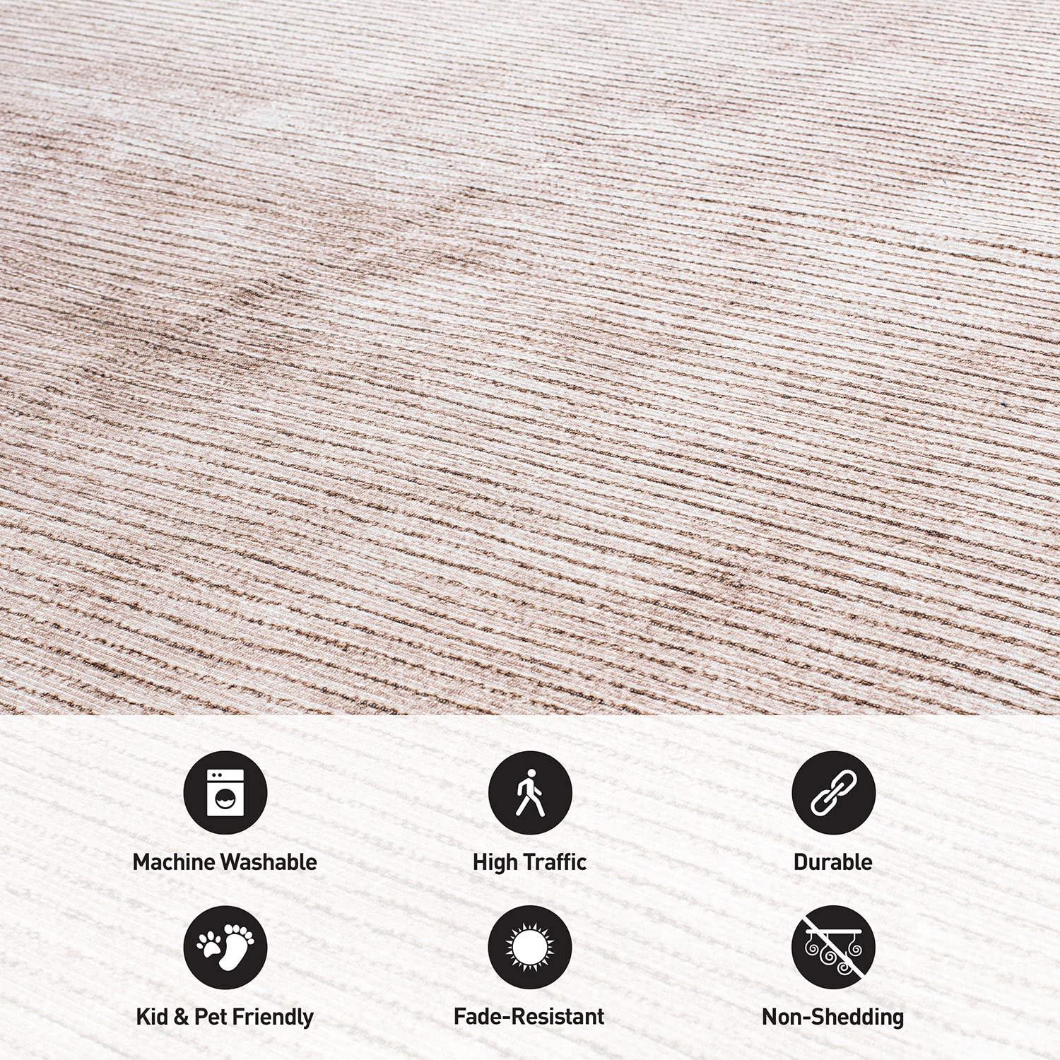World Rug Gallery Contemporary Distressed Stripe Machine Washable 8'4"x11'6" Beige Area Rug