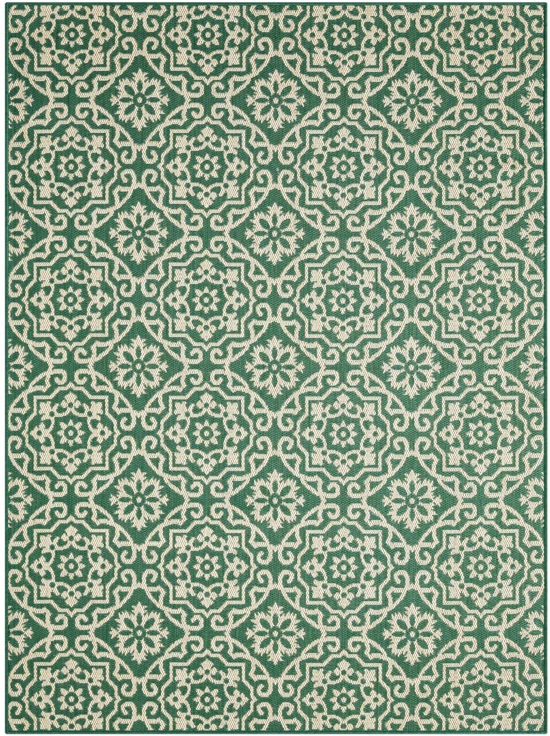 NICOLE MILLER NEW YORK Patio Country Danica Geometric Indoor/Outdoor Area Rug, Green/Beige